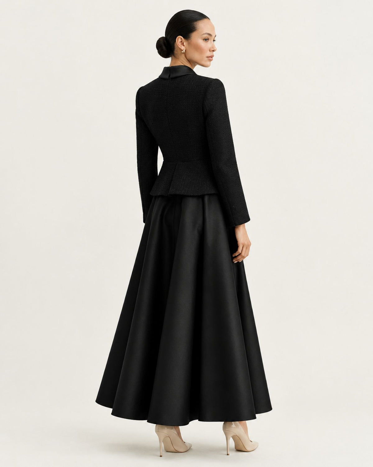 Cindy Long-Sleeve Tweed Contrast Stand-Collar Dress