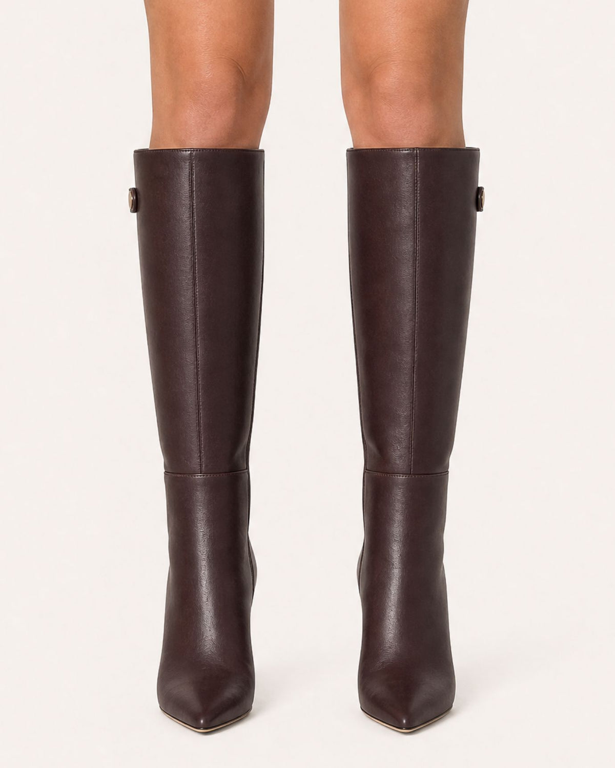 Pointed-Toe Straight-Shaft High-Heel Leather Boots
