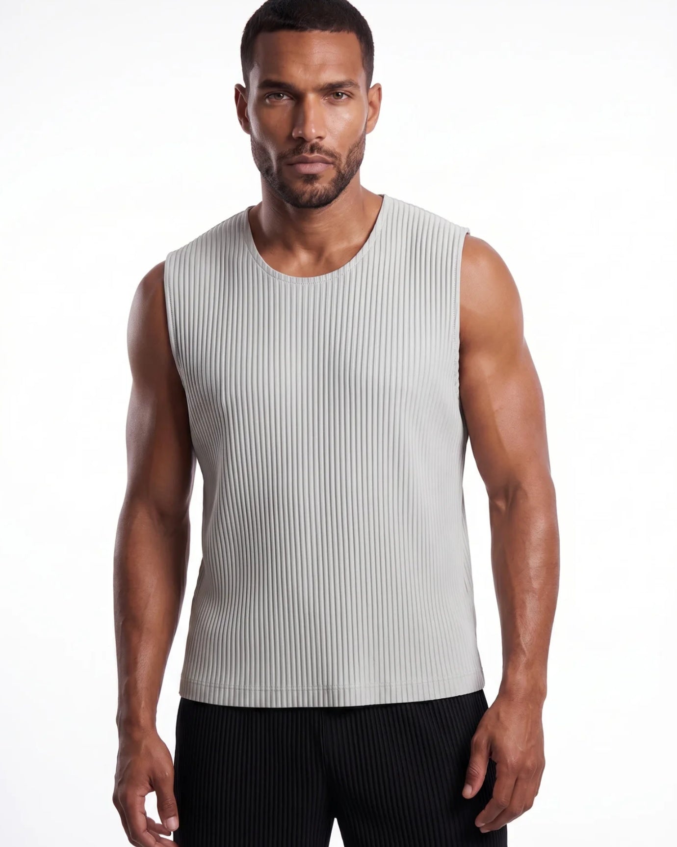 High-End Pleated Gray Vest T-shirt