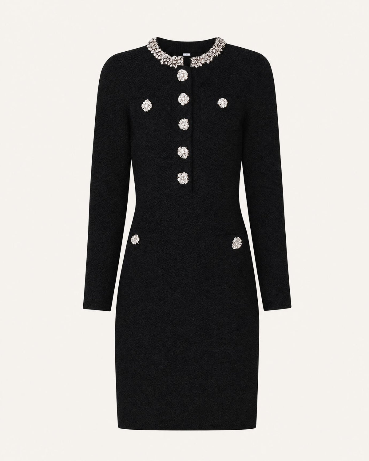 Long Sleeve Slim-Fit Rhinestone-Embellished Knit Dress