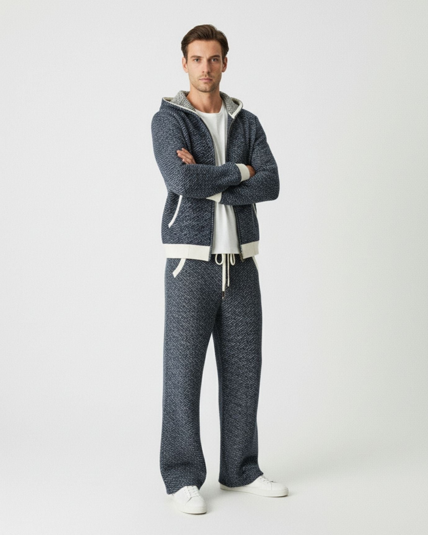 Cashmere & wool set hooded Cardigan & Pants