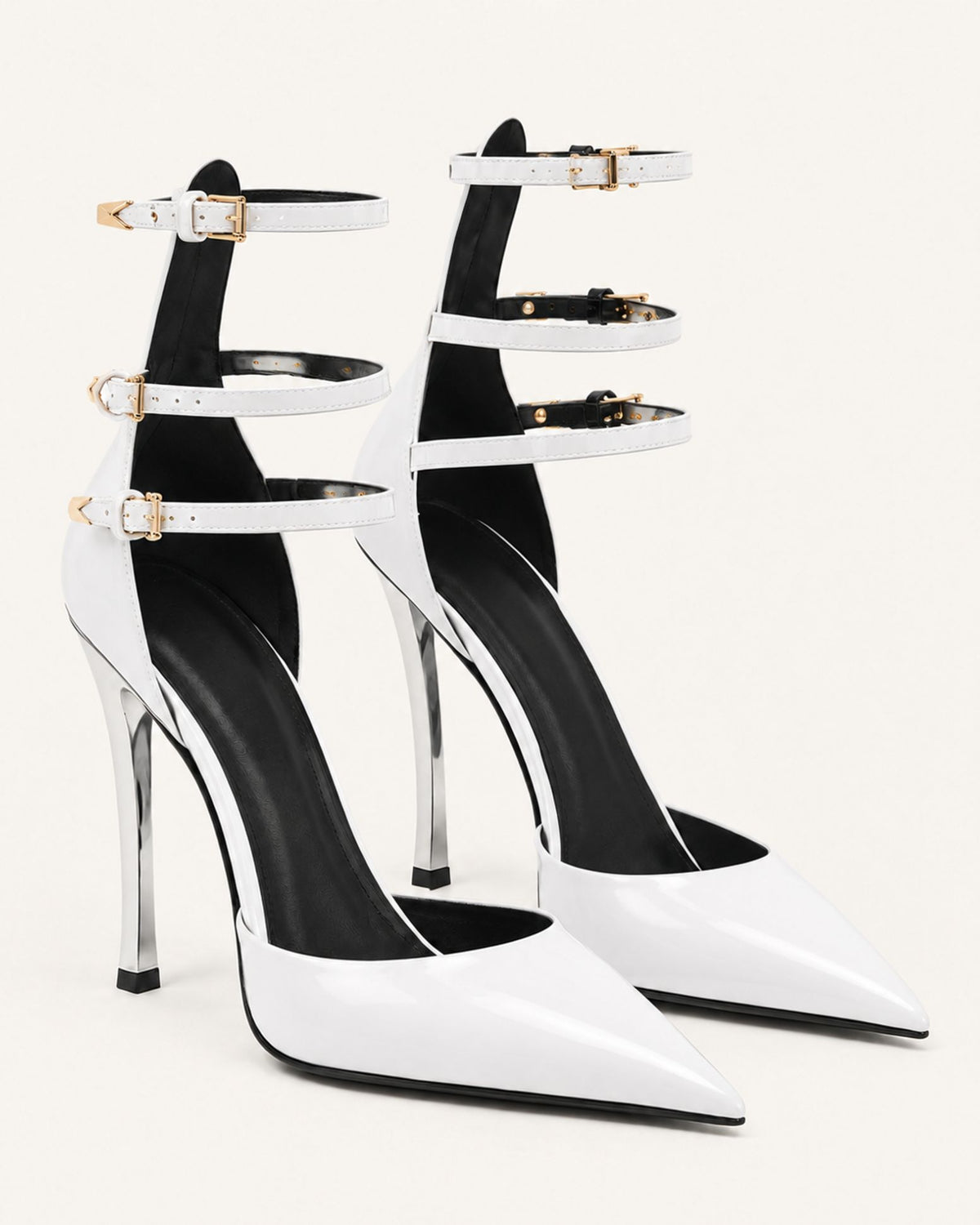 Pointed-Toe Patent Leather Ankle-Strap Pumps