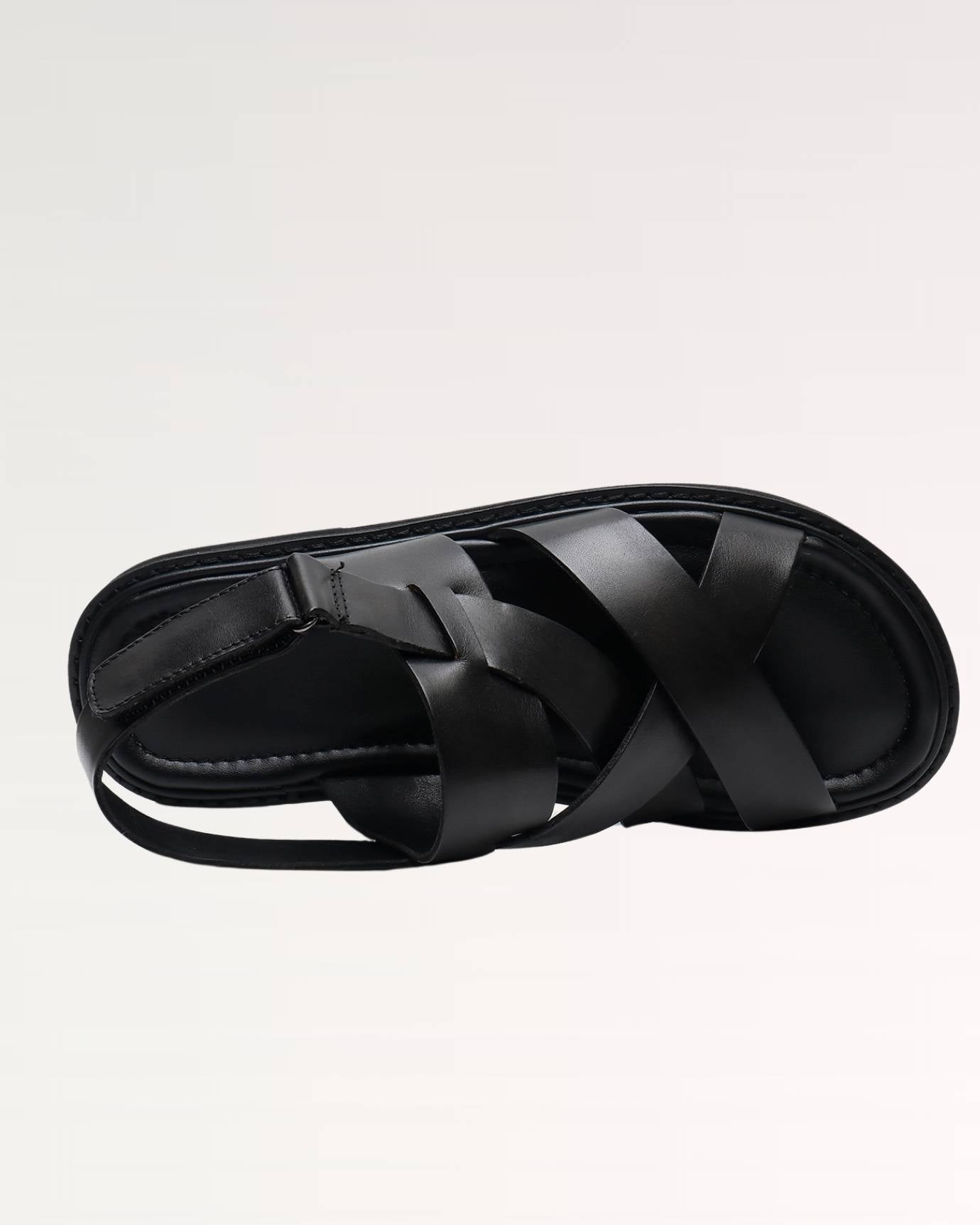 Lovau Portofino leather sandals displayed on wooden floor for a casual look