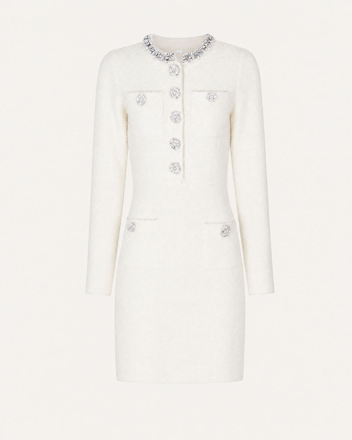 Long Sleeve Slim-Fit Rhinestone-Embellished Knit Dress