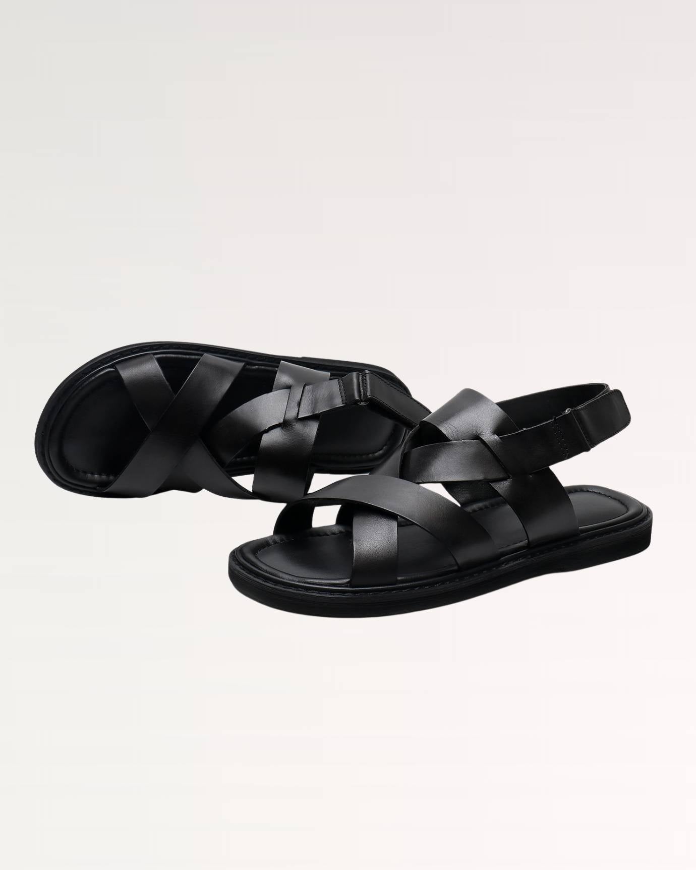 Close-up of Lovau Portofino leather sandals showing detailed stitching and buckle