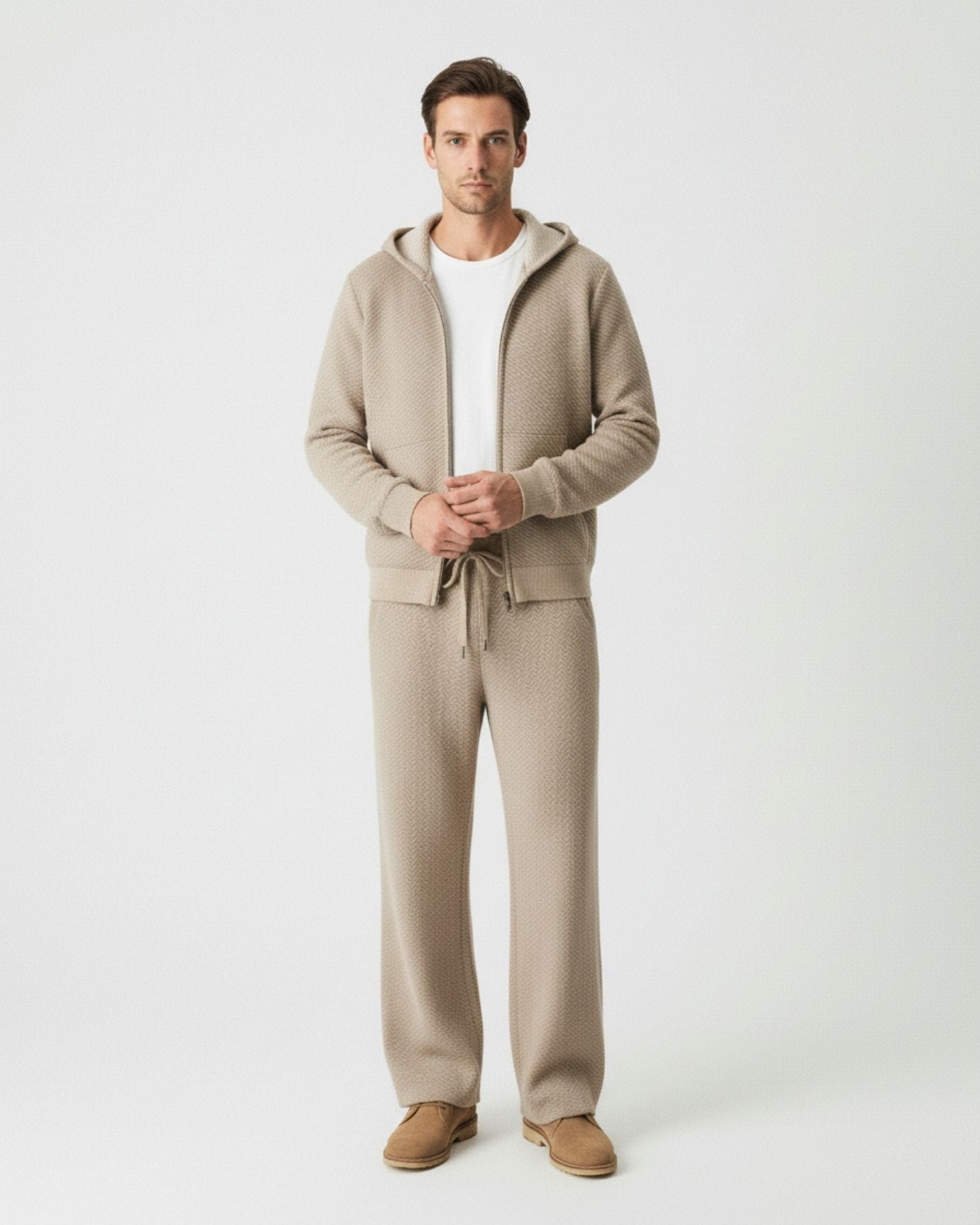 Cashmere & wool set hooded Cardigan & Pants
