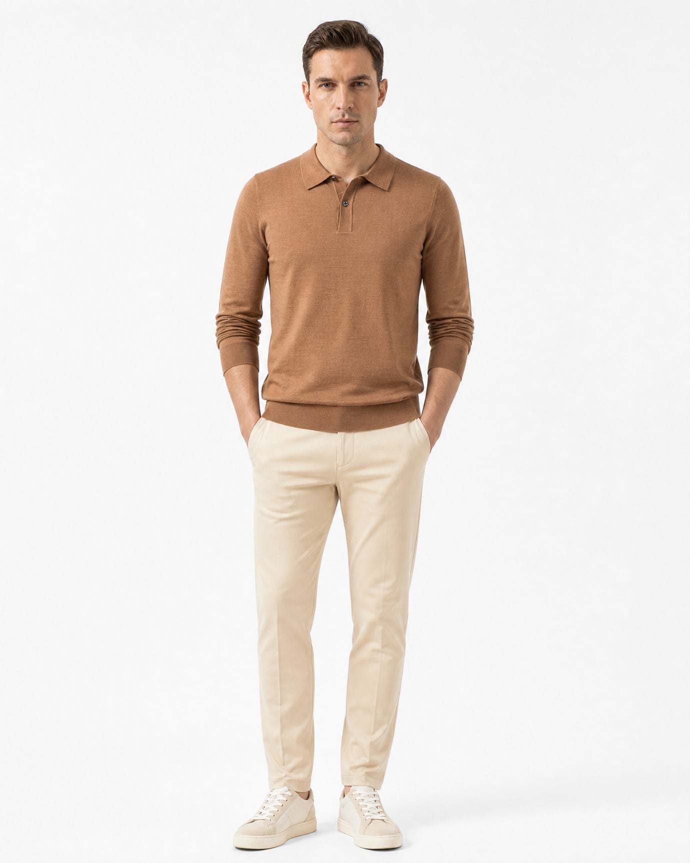 Worsted Merino Wool Long-Sleeve Polo Sweater