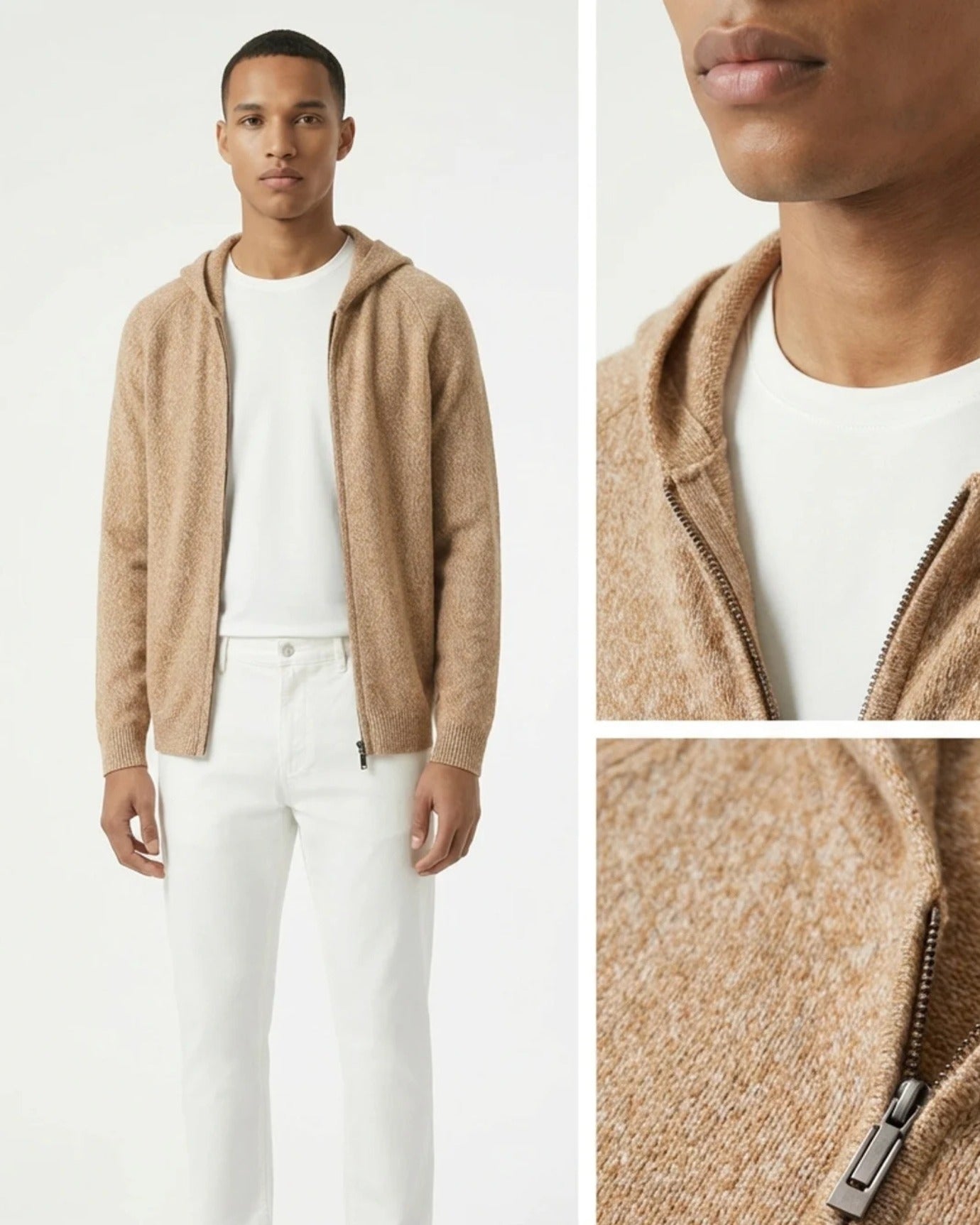 Cárdigan de punto con capucha y cremallera de lana y cachemira de Milán