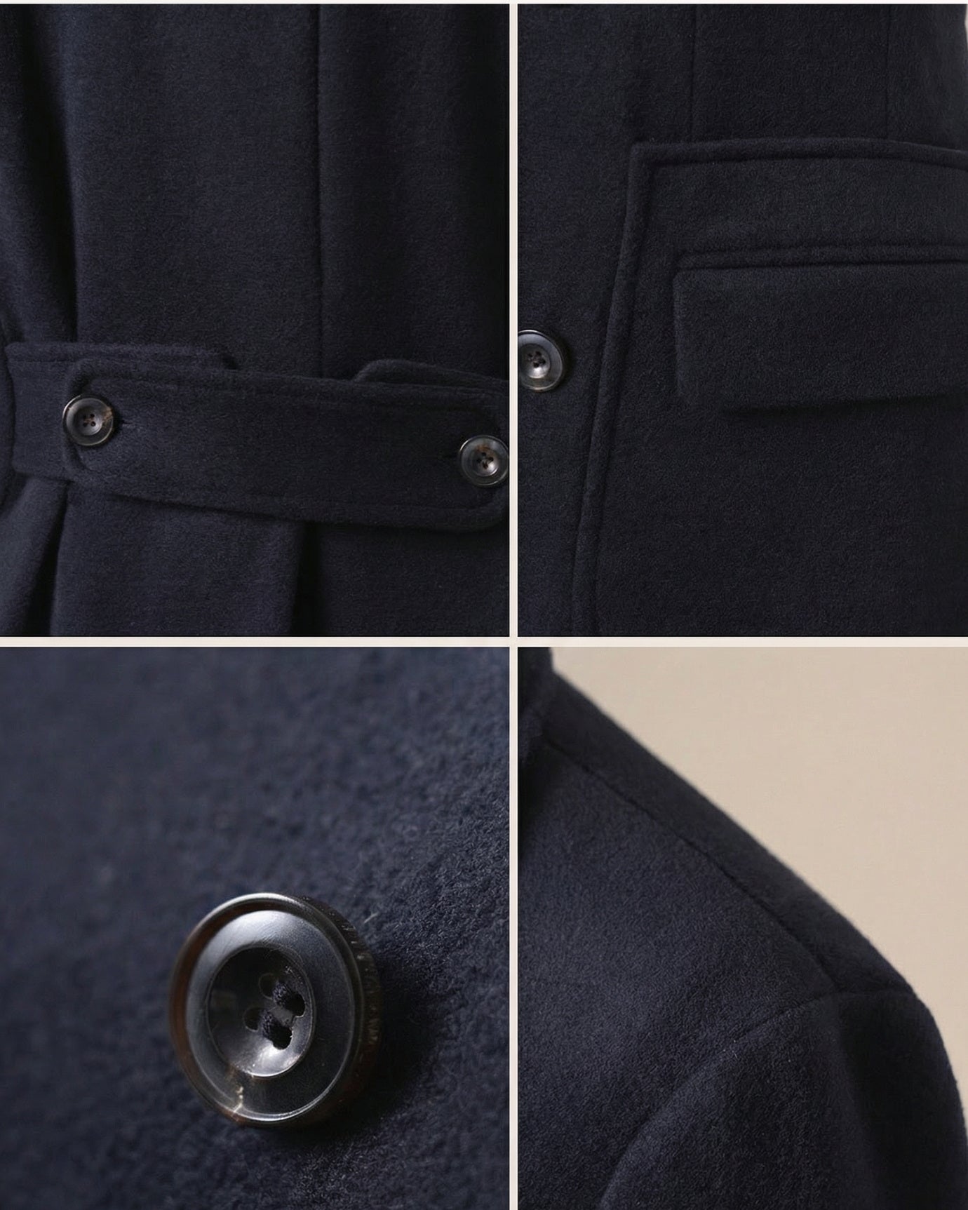 Navy Blue Thick Double-Breasted Wool Coat with Ulster Collar