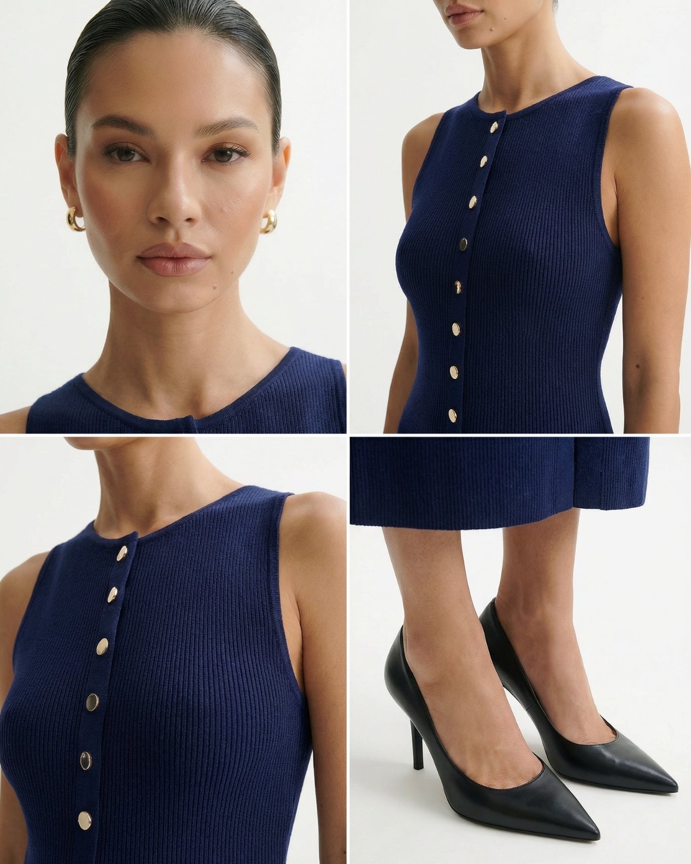 Old Money Knitted Dress Navy Blue