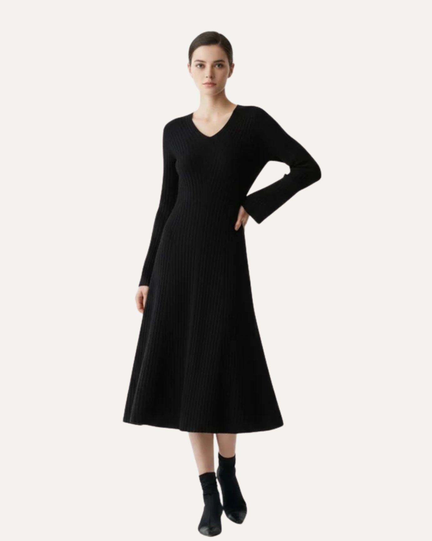 Vestido de cachemir con escote en V, probado a prueba de piel