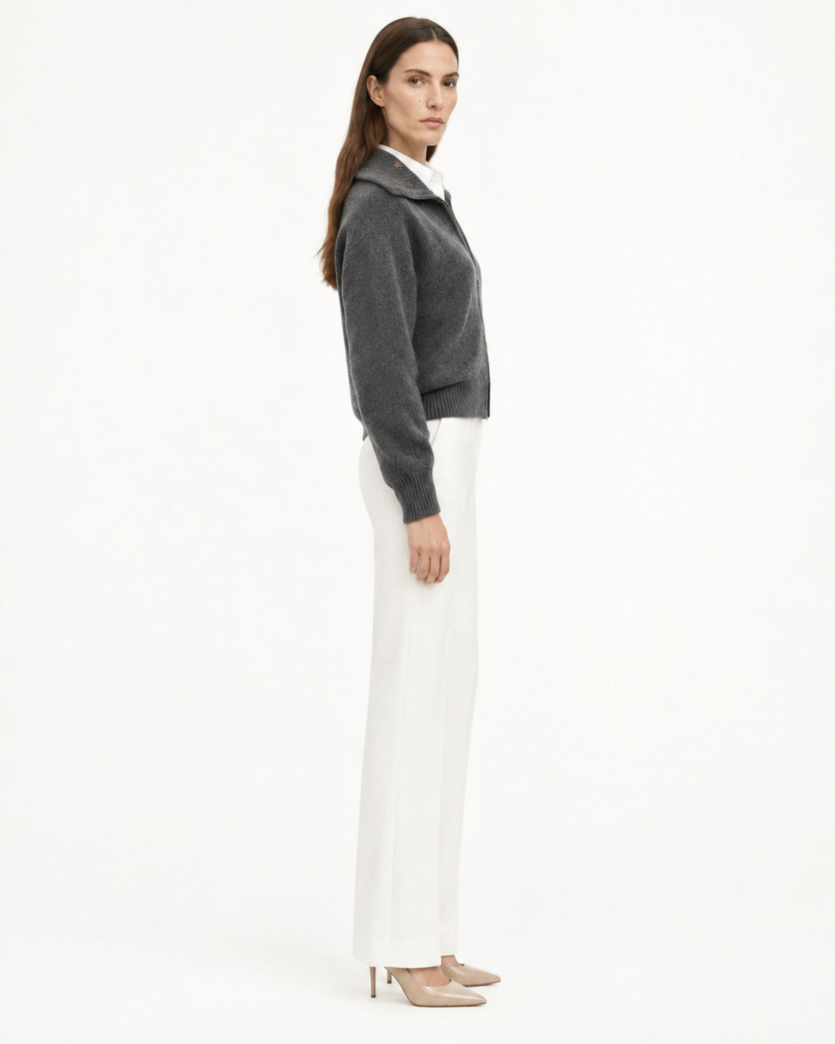 Lina Beaded and Embroidered 100% Cashmere Zip Cardigan