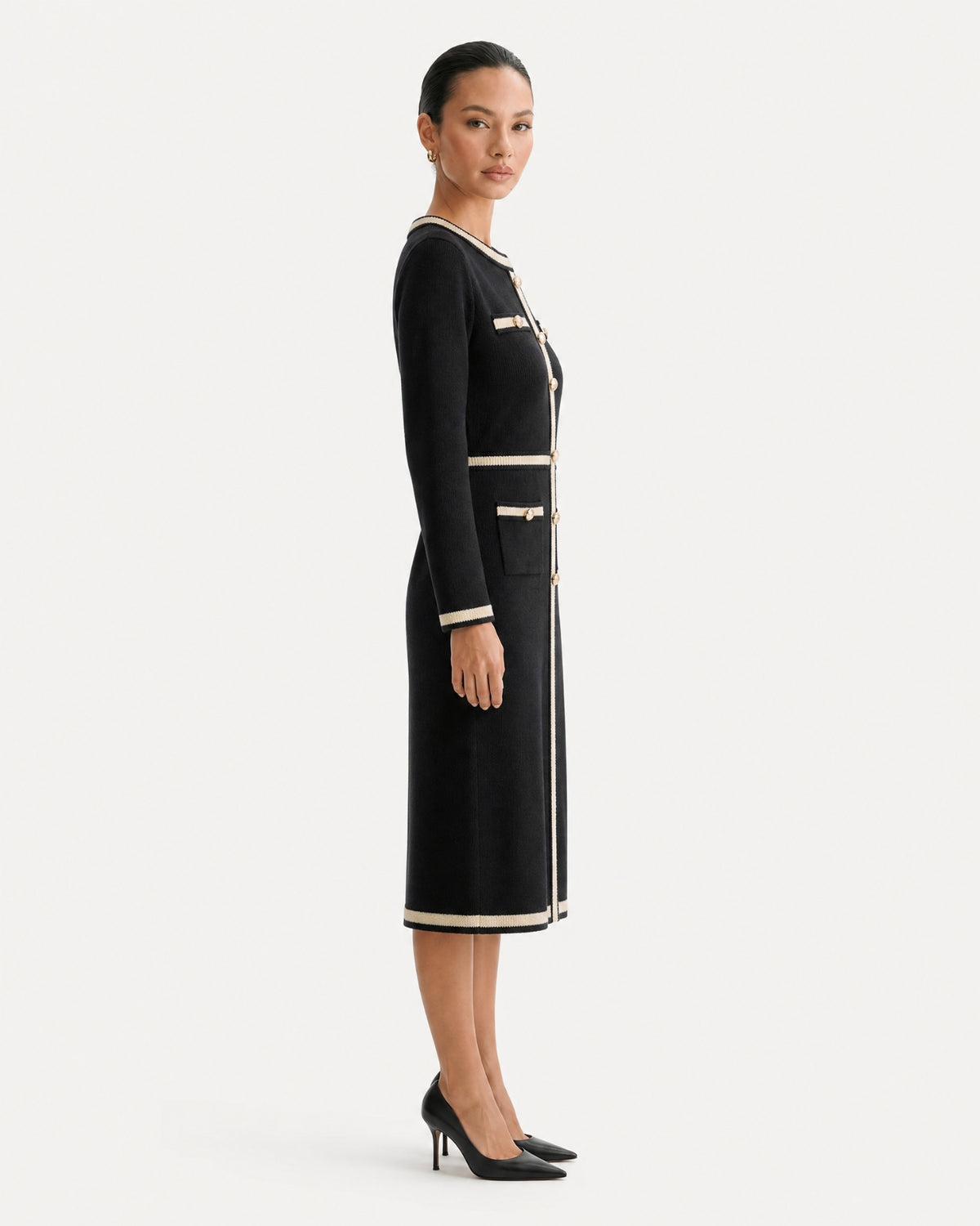 Classic Elegant Knit Little Black Dress Long Sleeve