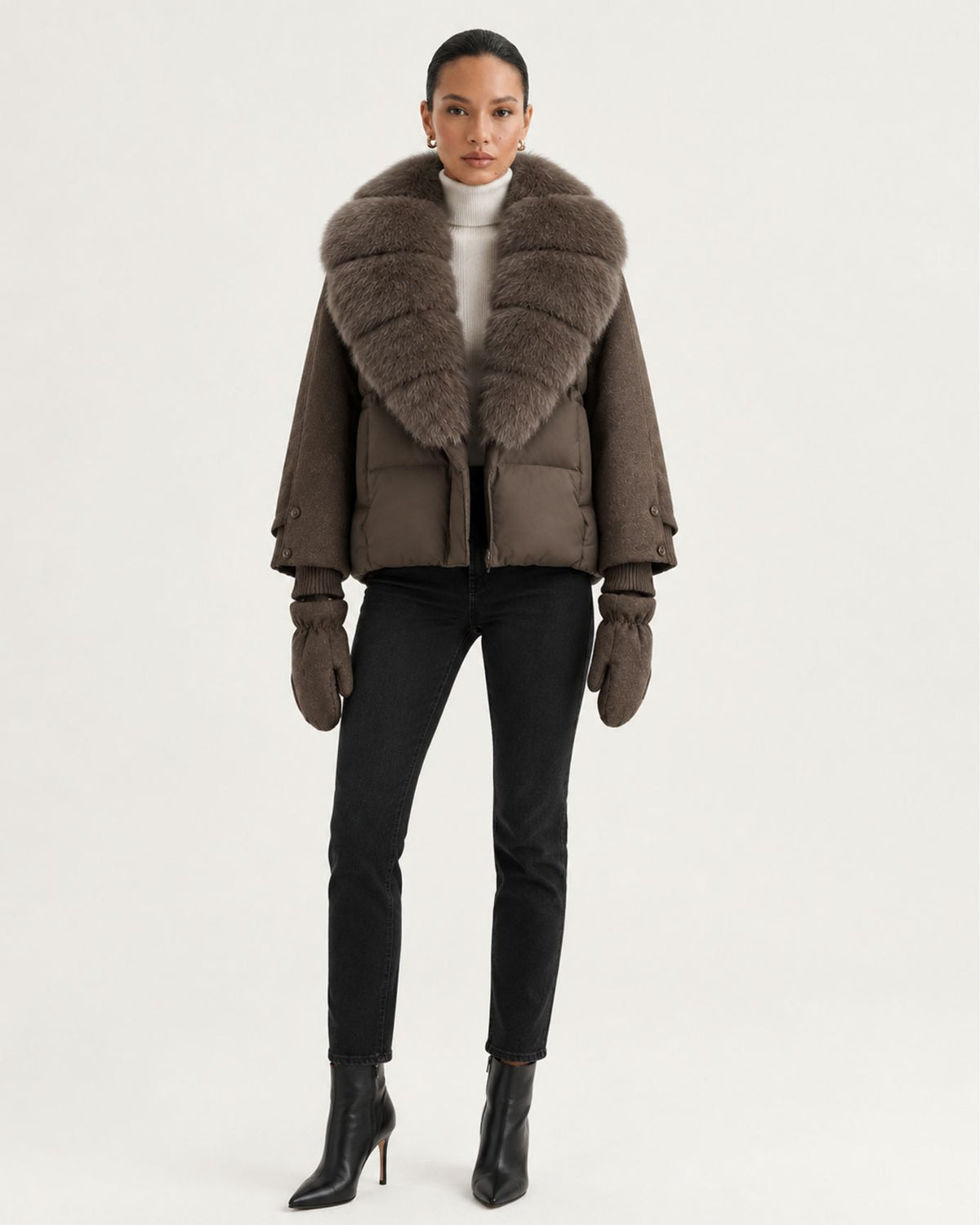 NY Duck Down Puffer Jacket with Detachable Fox Fur Collar