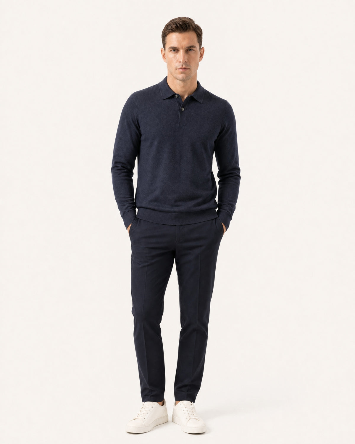 Worsted Merino Wool Long-Sleeve Polo Sweater