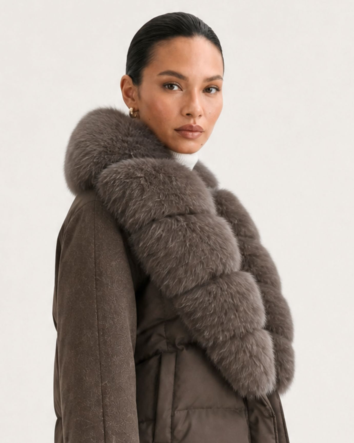NY Duck Down Puffer Jacket with Detachable Fox Fur Collar