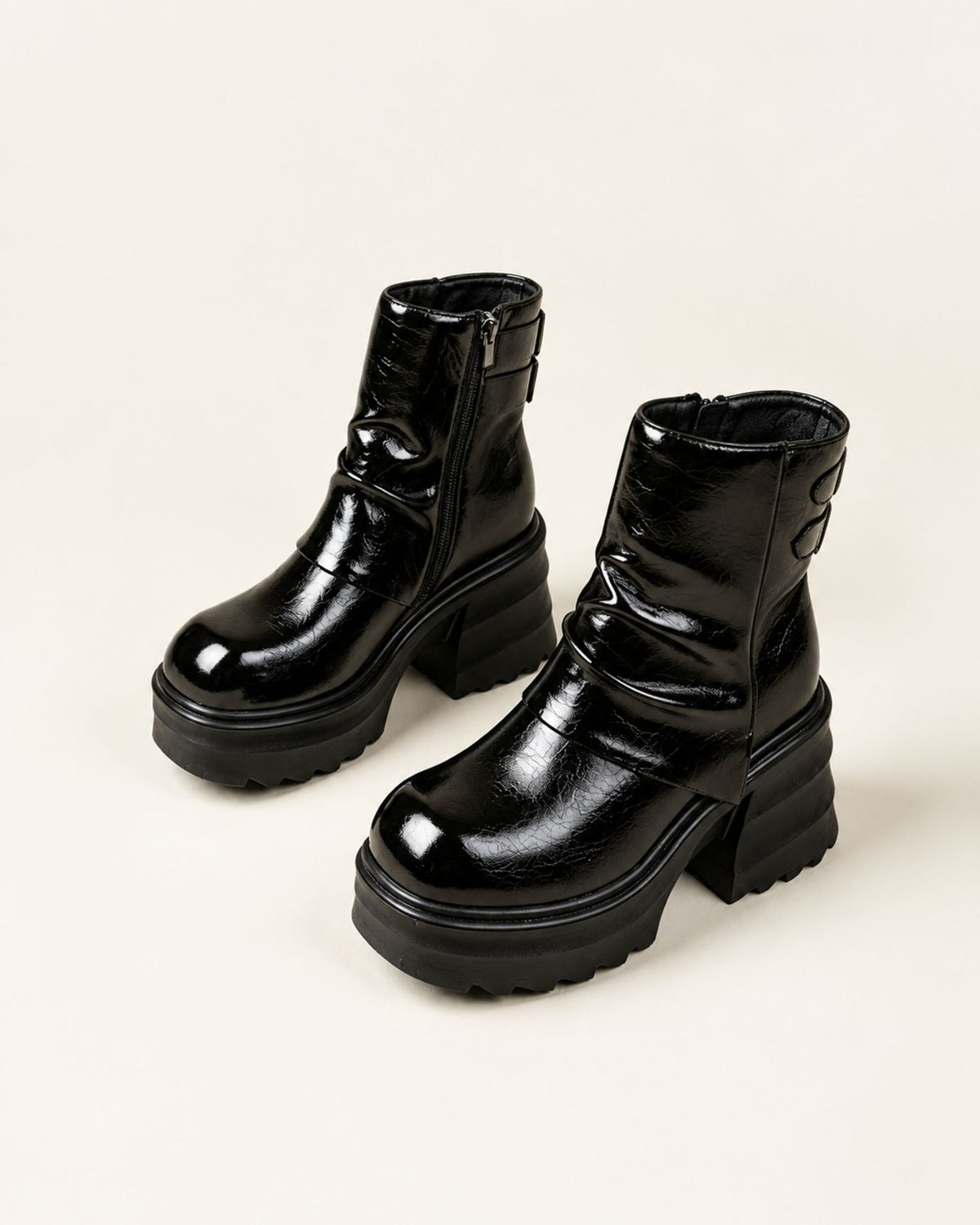 Platform Block Heel Lace-Up Combat Boots