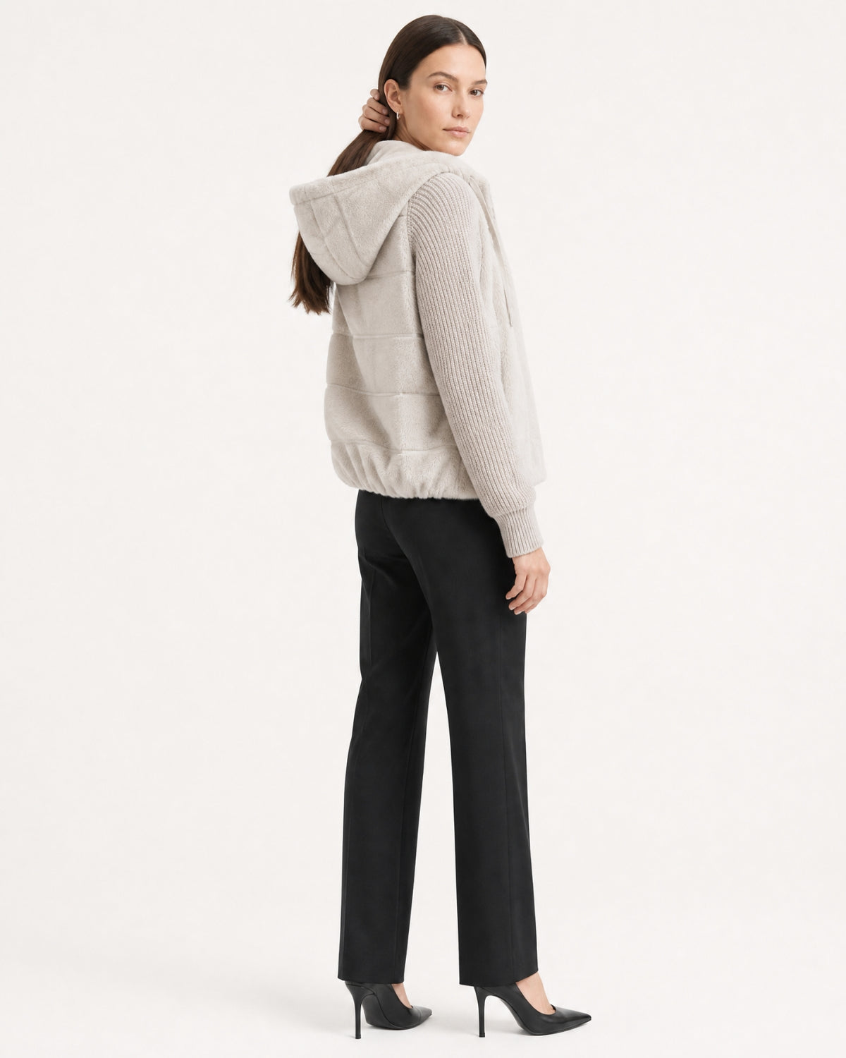 Heavyweight Hooded Knit Mink Down Coat