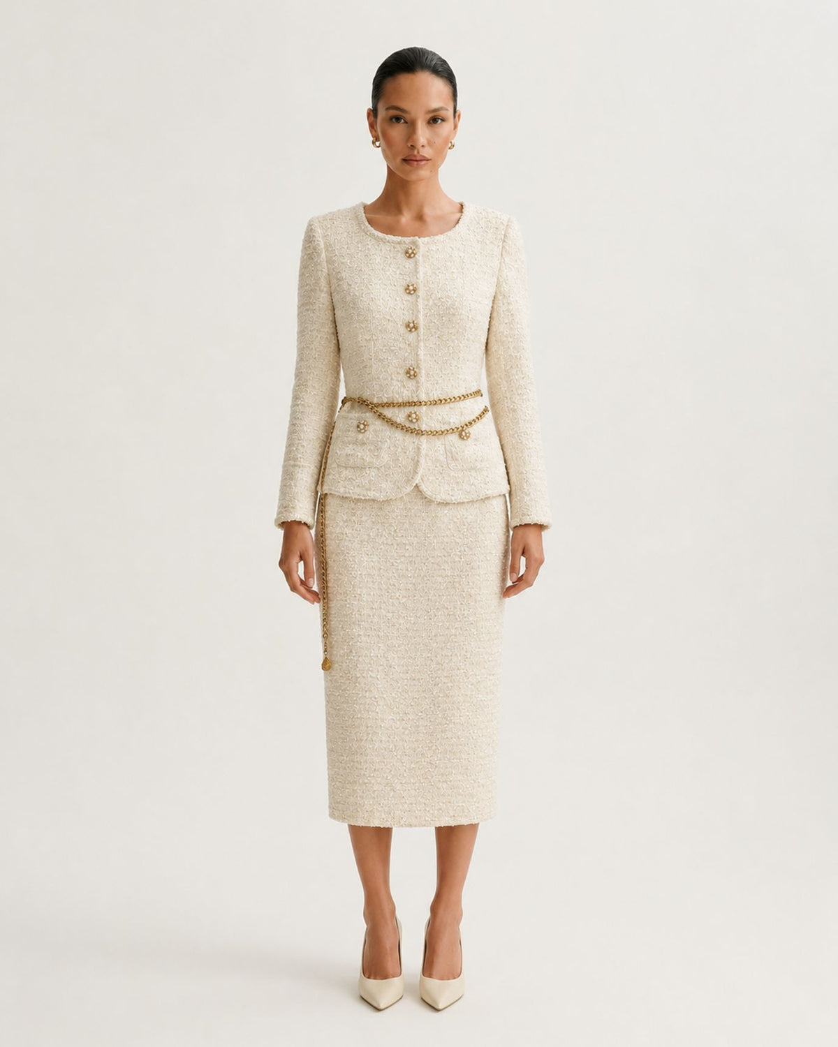 Off White Kimberly Square-Neck Illusion Two-Piece Dress