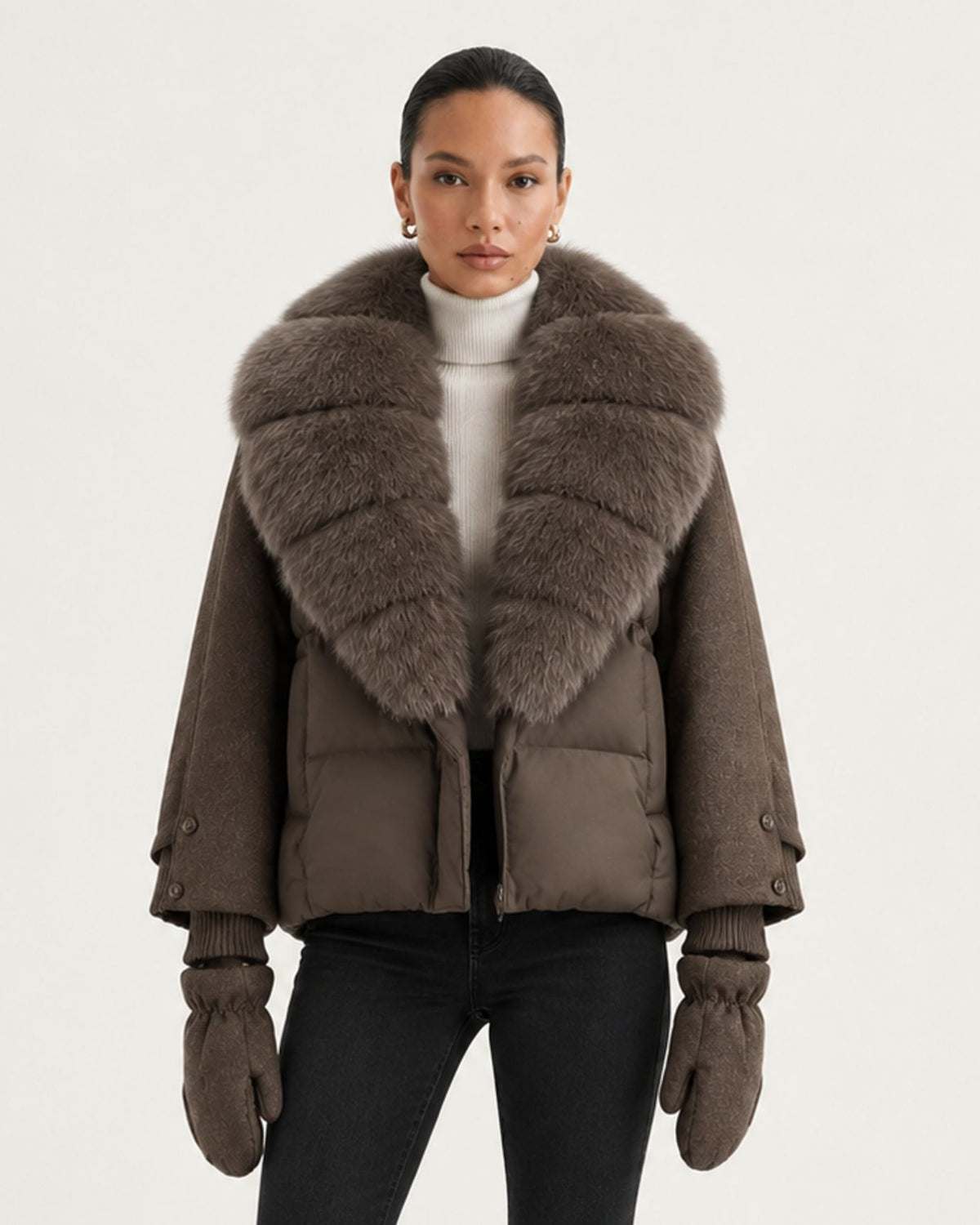 NY Duck Down Puffer Jacket with Detachable Fox Fur Collar