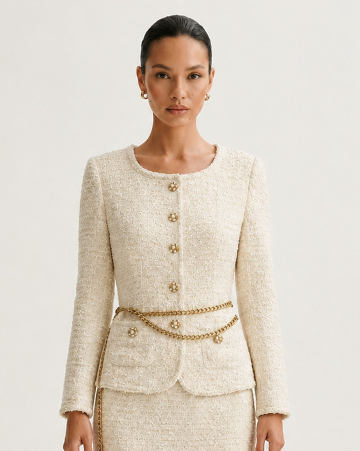 Off White Kimberly Square-Neck Illusion Two-Piece Dress