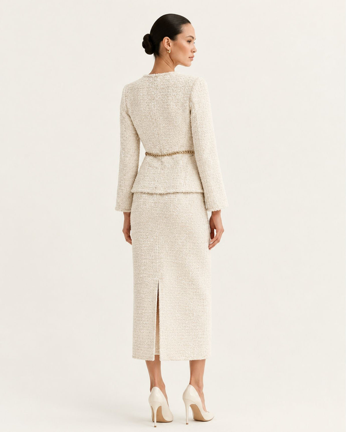 Off White Kimberly Square-Neck Illusion Two-Piece Dress