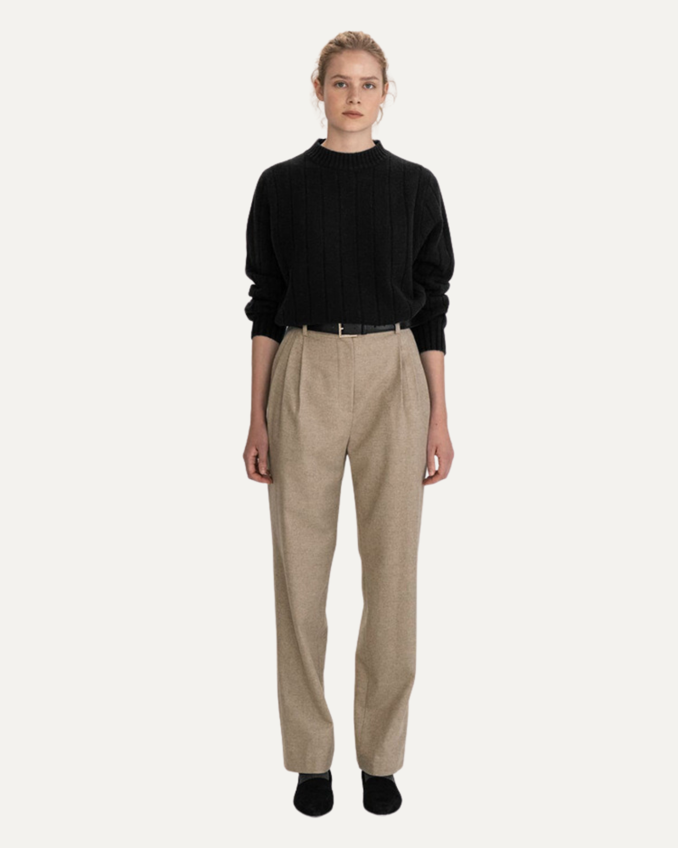 Office-ready ensemble with Olivia wool sweater and midi skirt