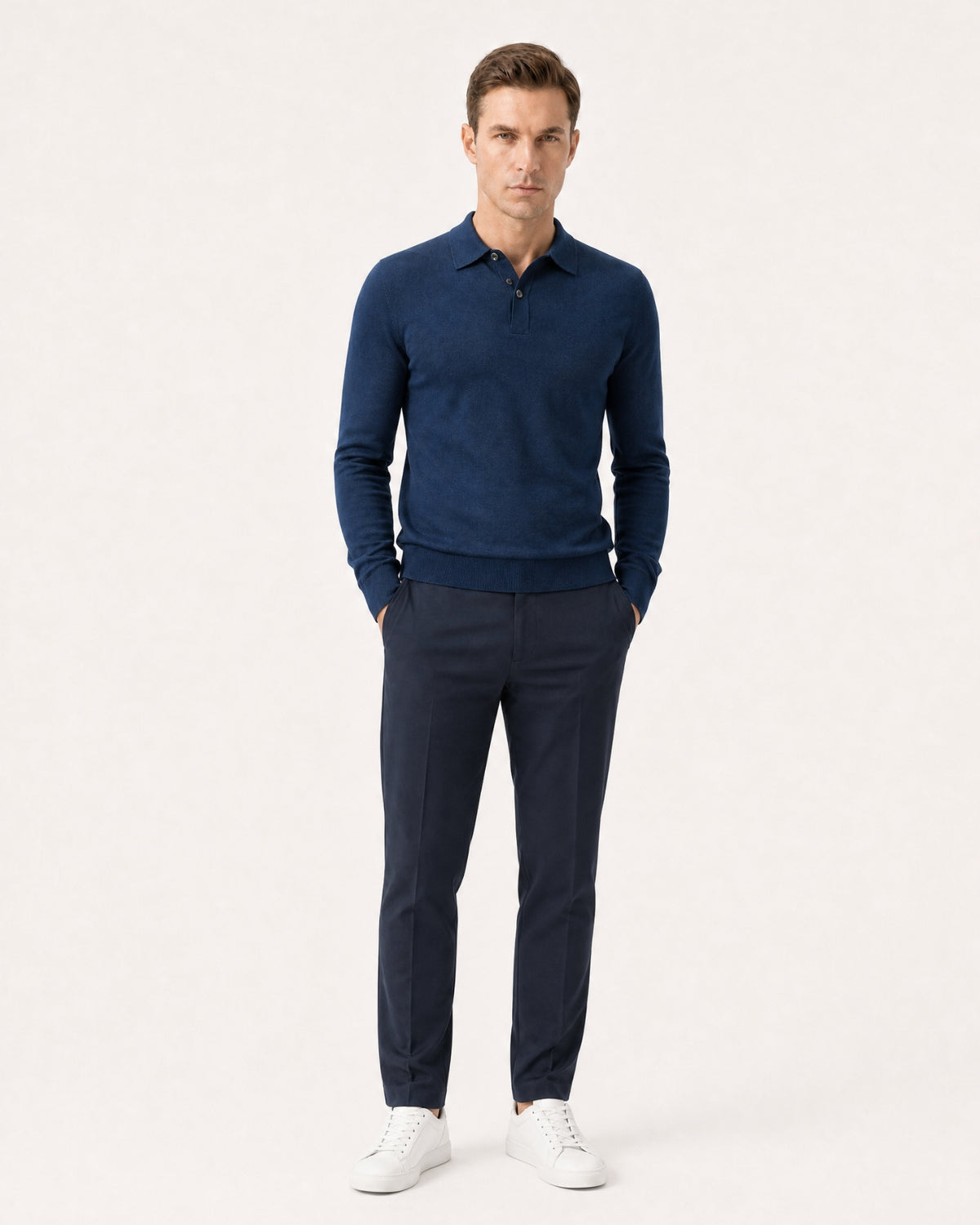 Worsted Merino Wool Long-Sleeve Polo Sweater