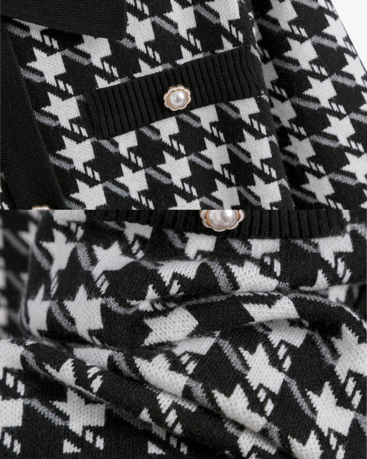 Divina Houndstooth Long-Sleeve A-Line Dress