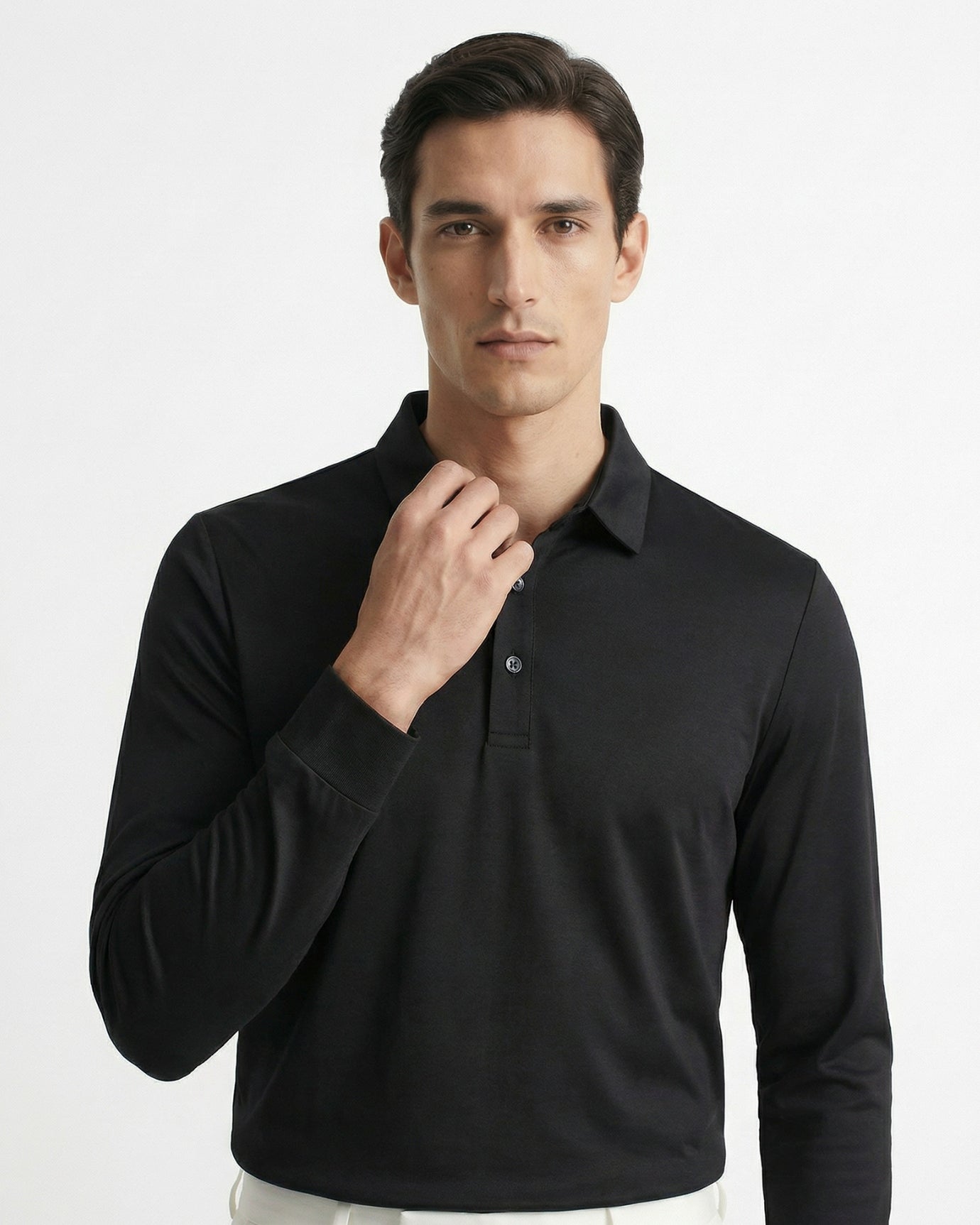 High-End Double Mercerized Cotton Silk Long-Sleeve Polo Shirt