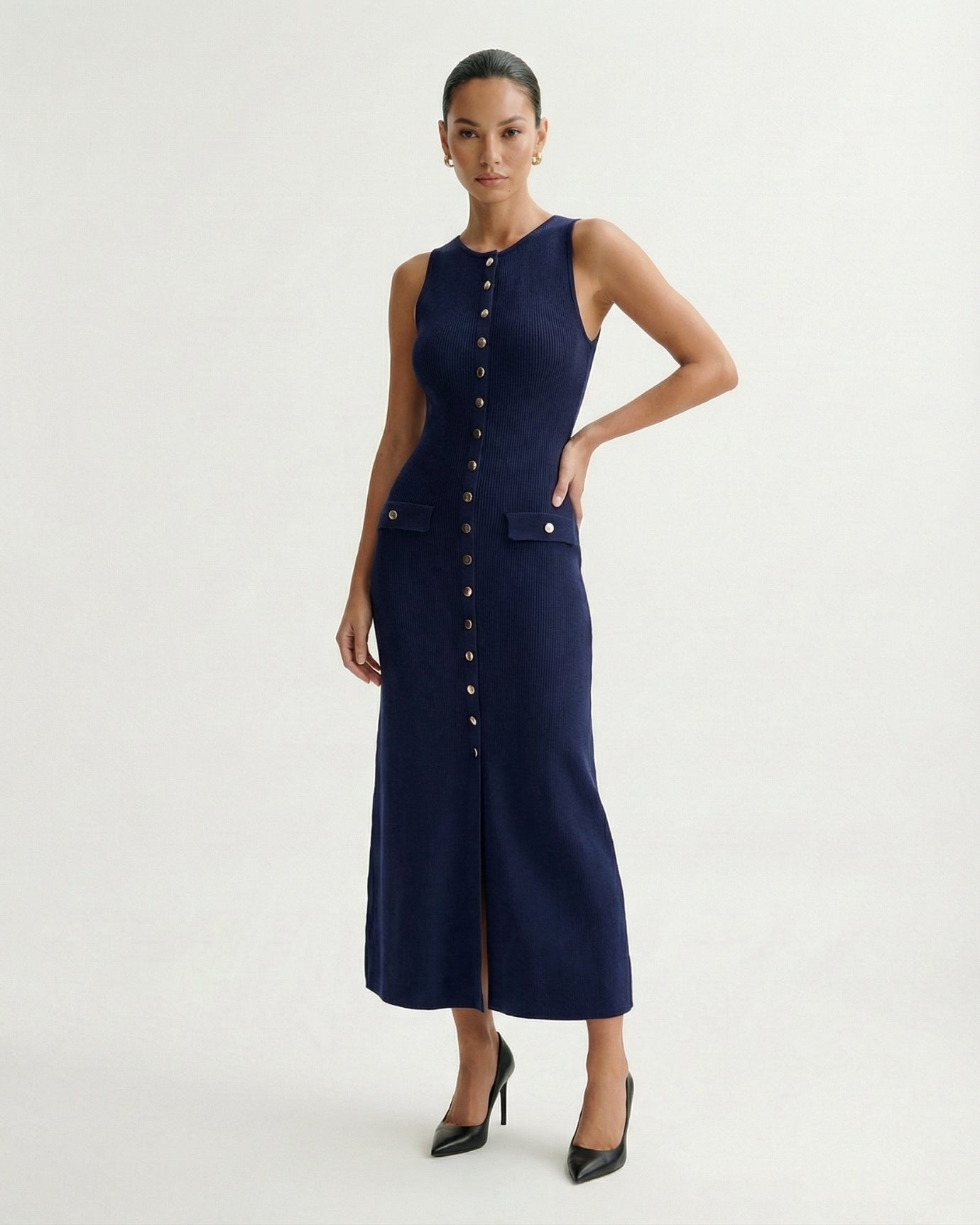 Old Money Knitted Dress Navy Blue