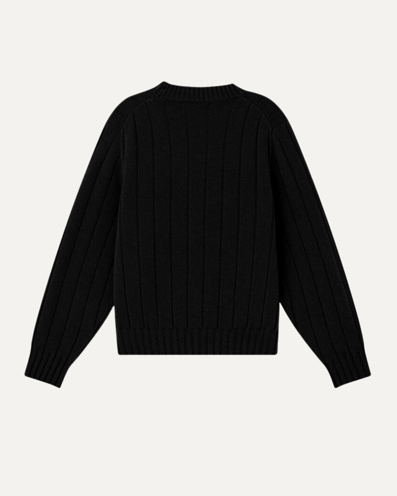 Crew neckline and ribbed hem detail of Olivia sweater
