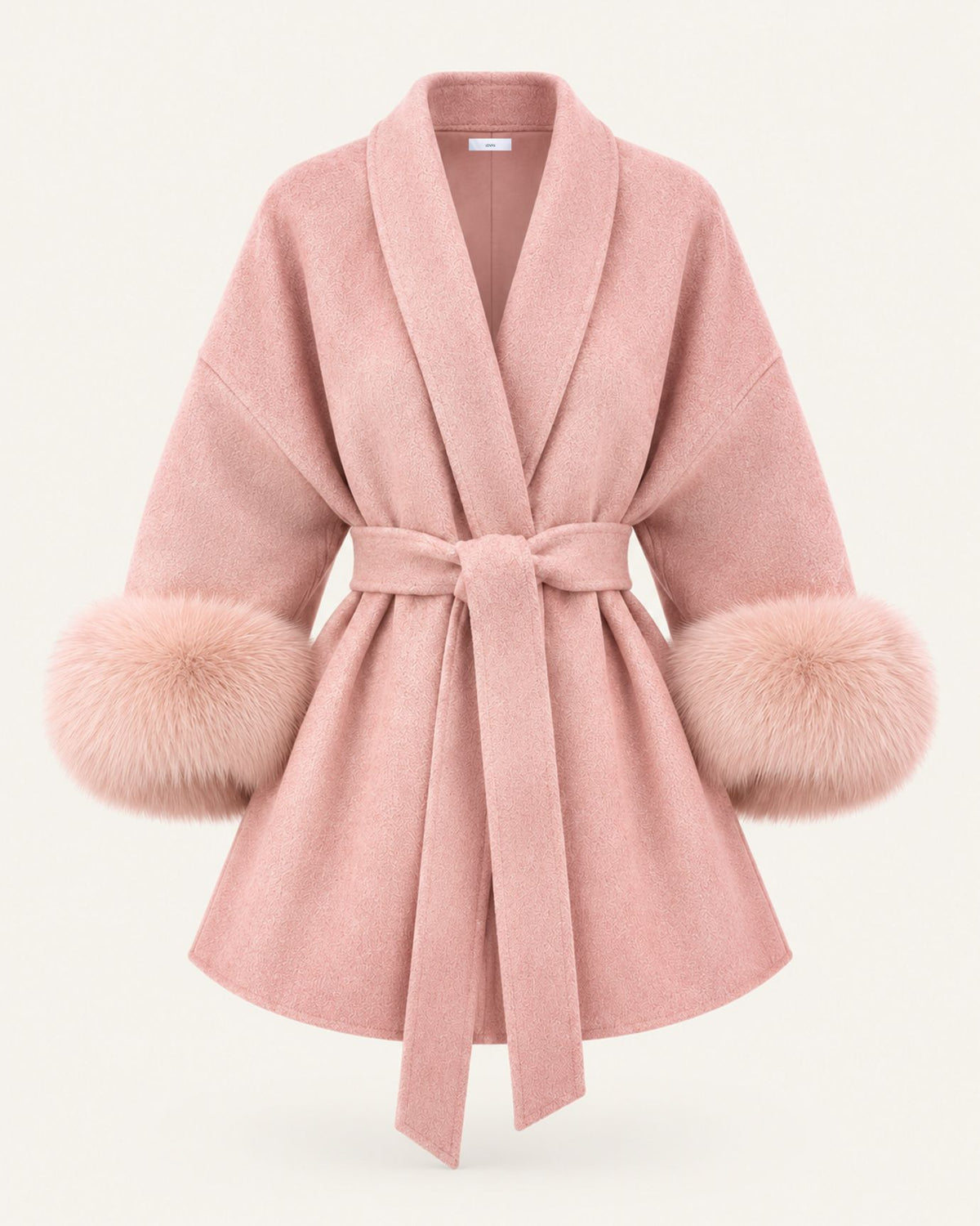 Divina Belted Double-Faced Wool Coat with Fox Fur Cuffs