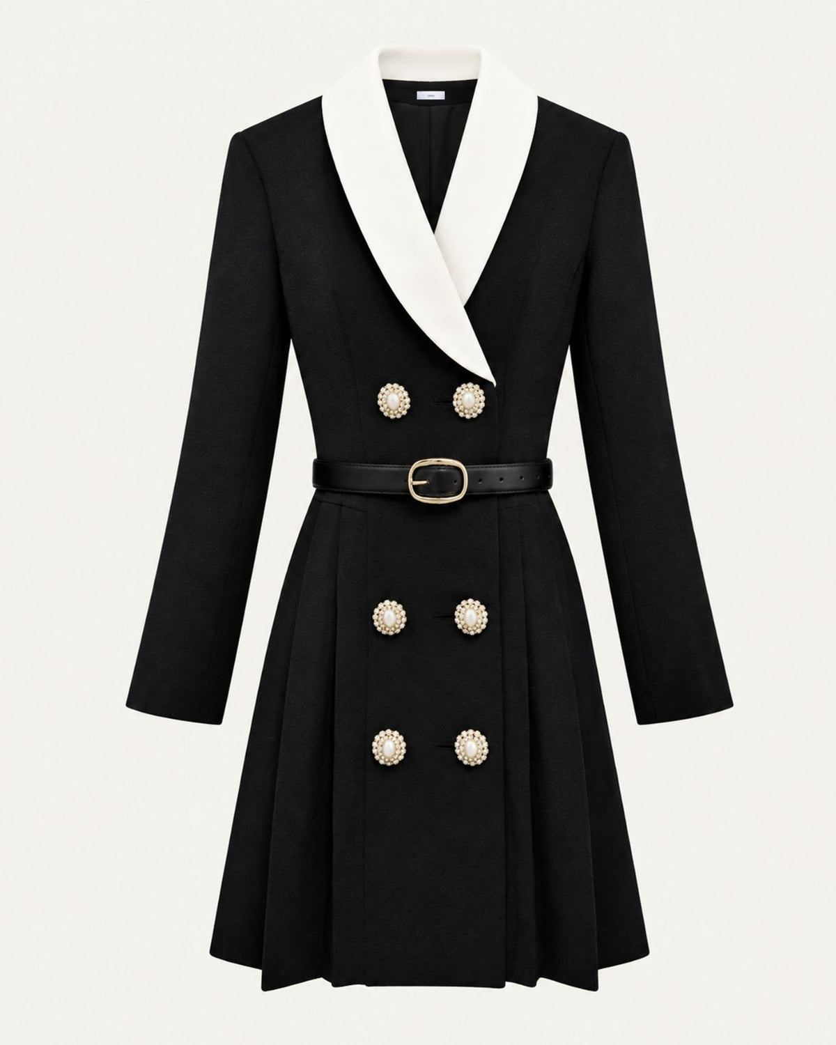 Black Double-Breasted Pleated Suit Dress