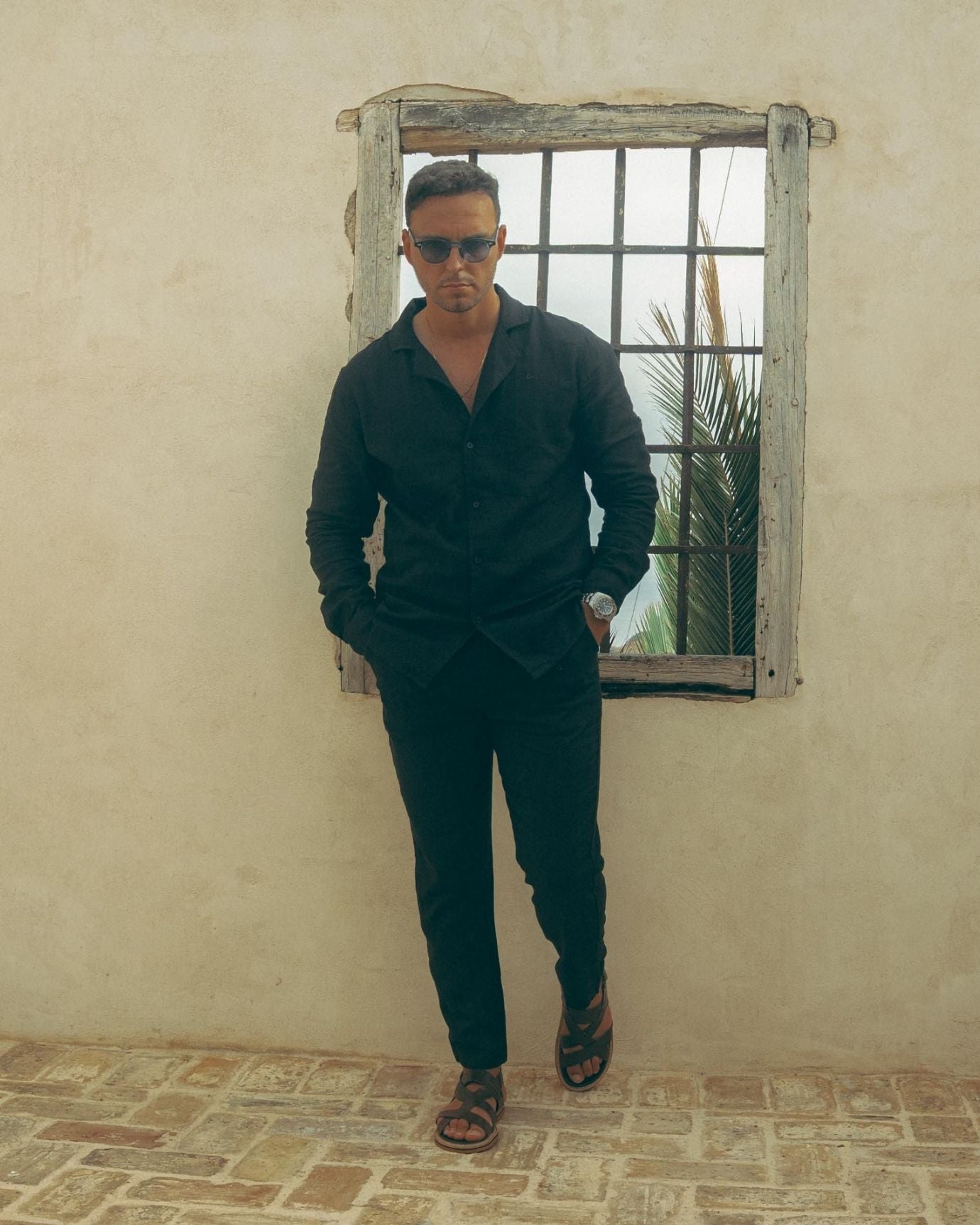 Front view of tailored Old Money Dolce Vita shirt in gentle soft black