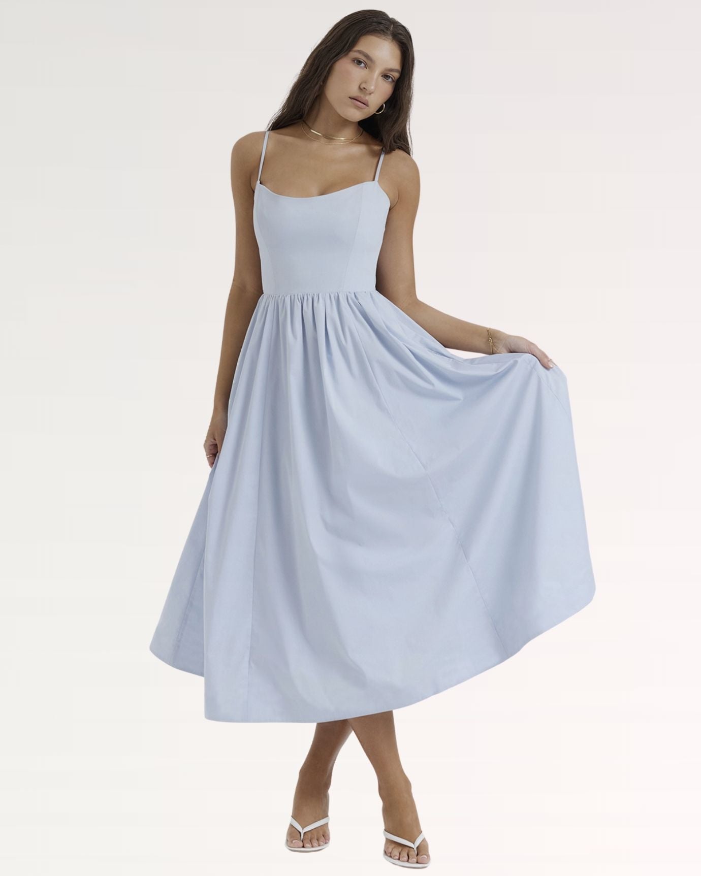 Mira Border Dress front view showcasing border print and flattering silhouette