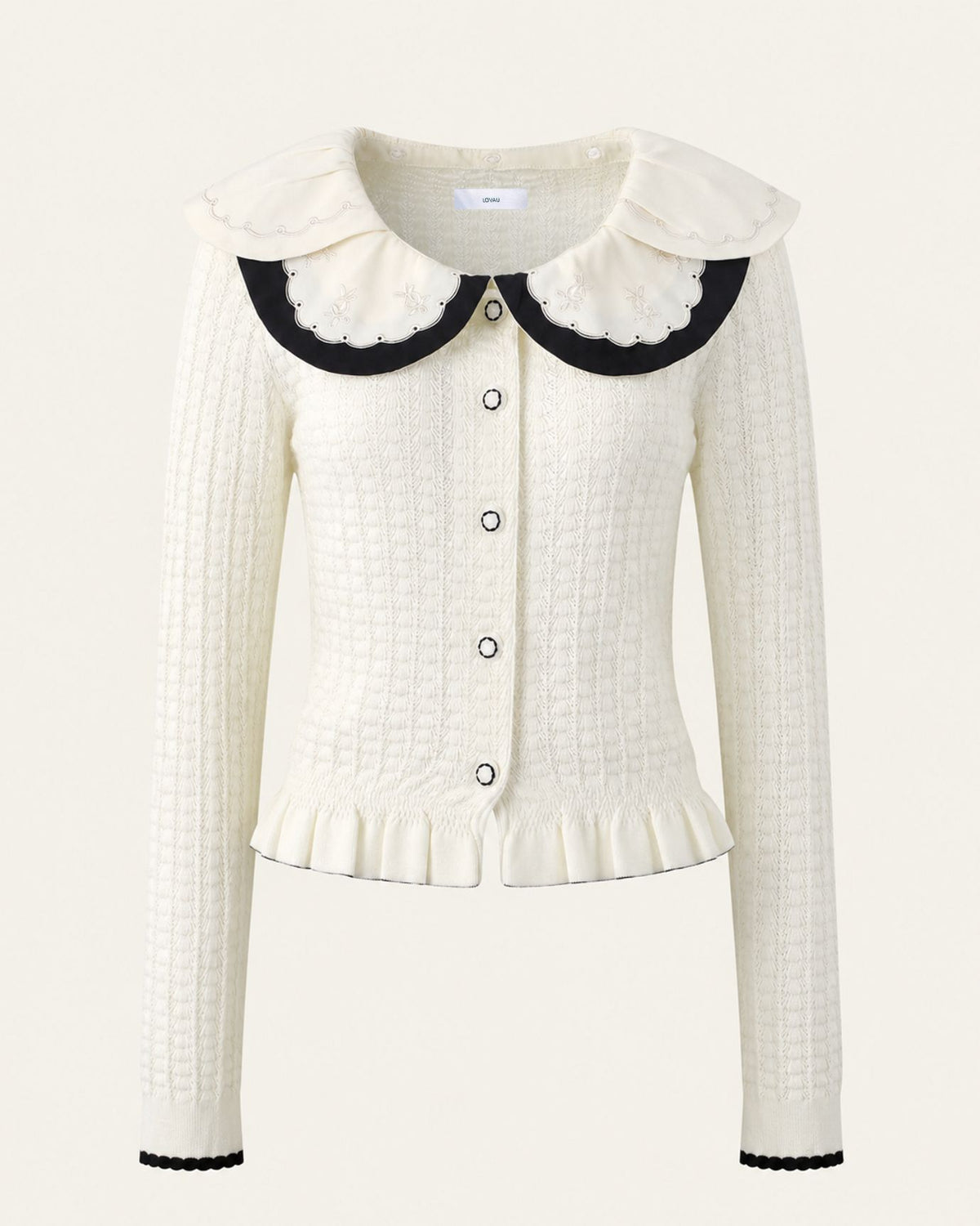 Slim-Fit Colorblock Cardigan with Embroidered Collar