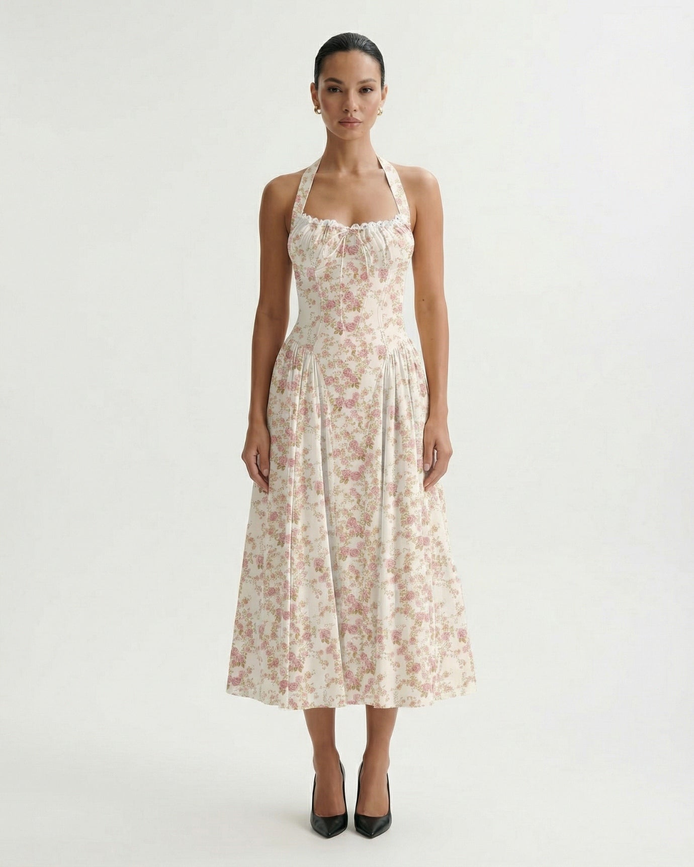 Halter Santorini Red Flowers Dress