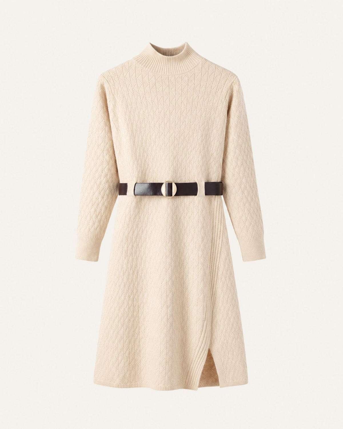 Apricot Elegant Tailored Long-Sleeve Knit Dress