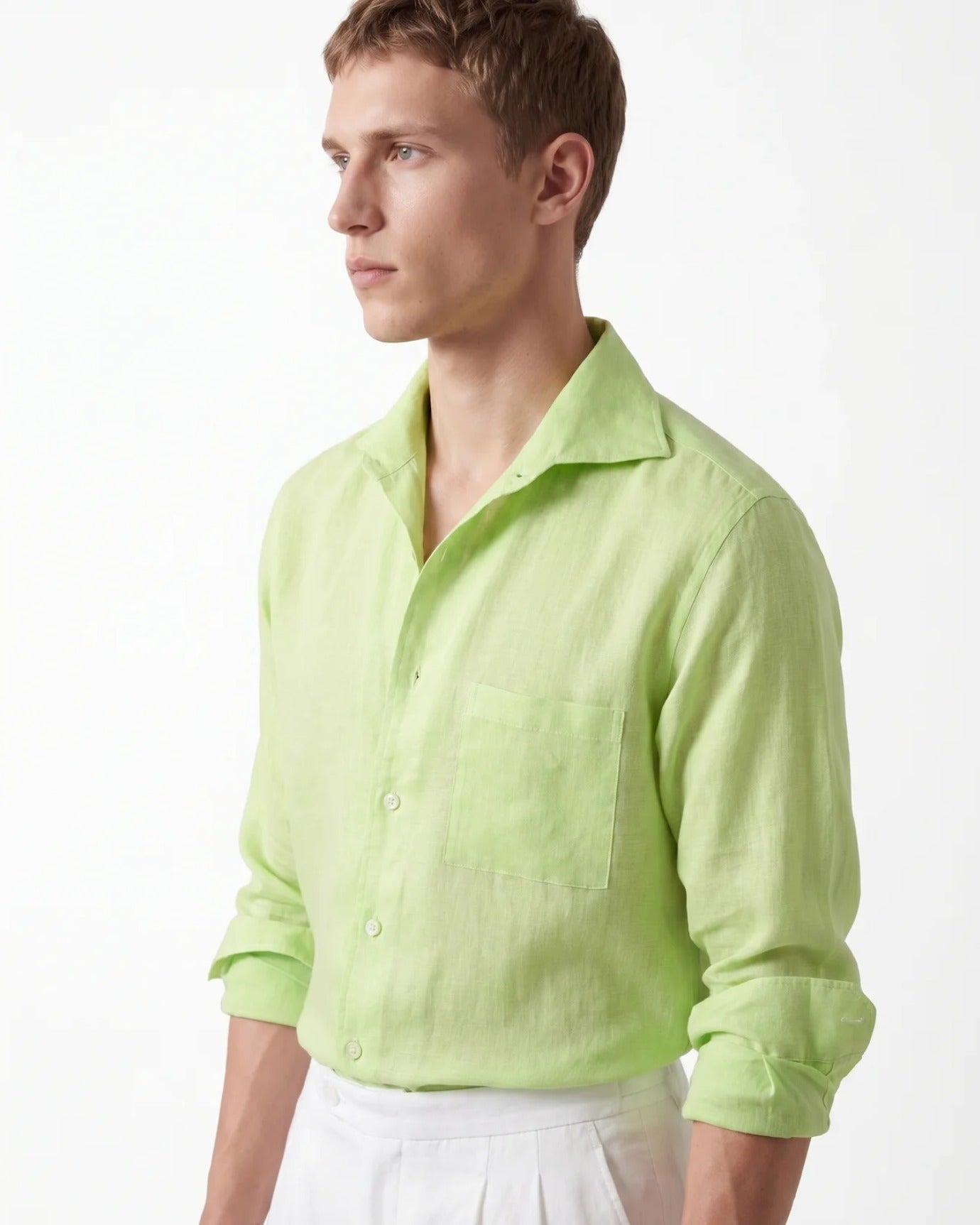 Contemporary Apple Green Linen Shirt