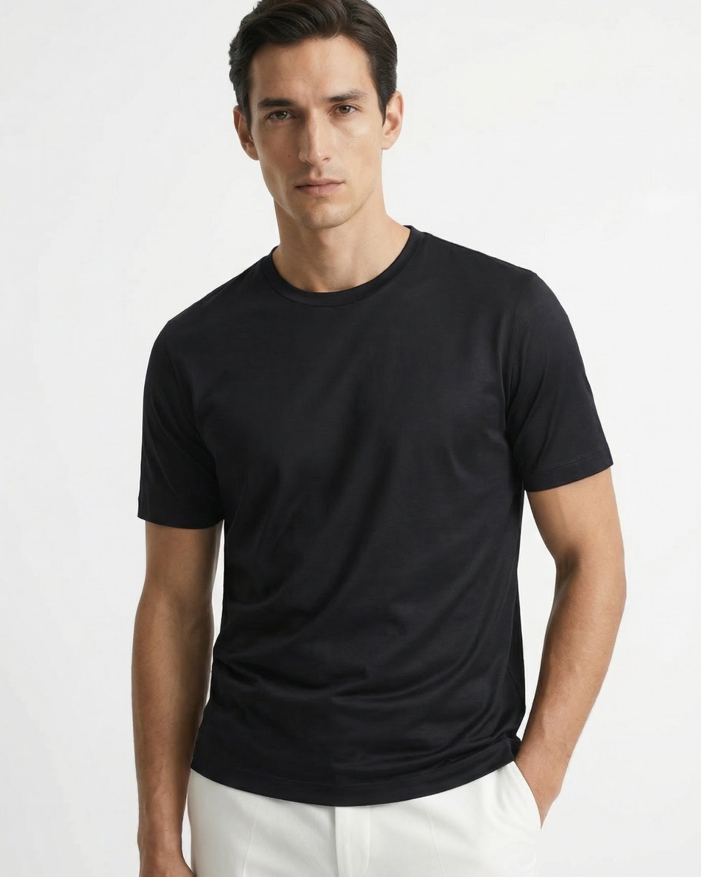 High End Mercerized Cotton Silky Black T-Shirt