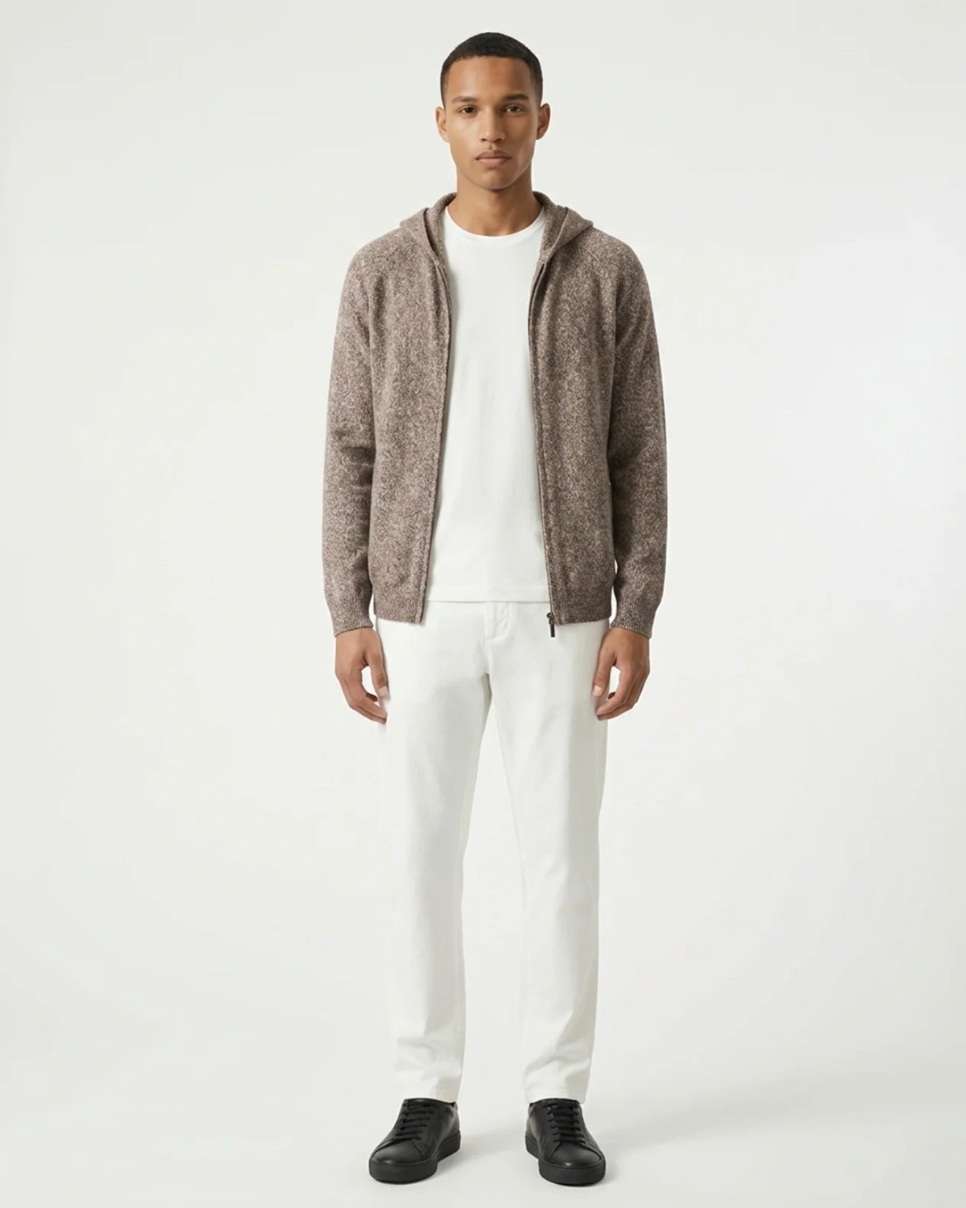 Cárdigan de punto con capucha y cremallera de lana y cachemira de Milán