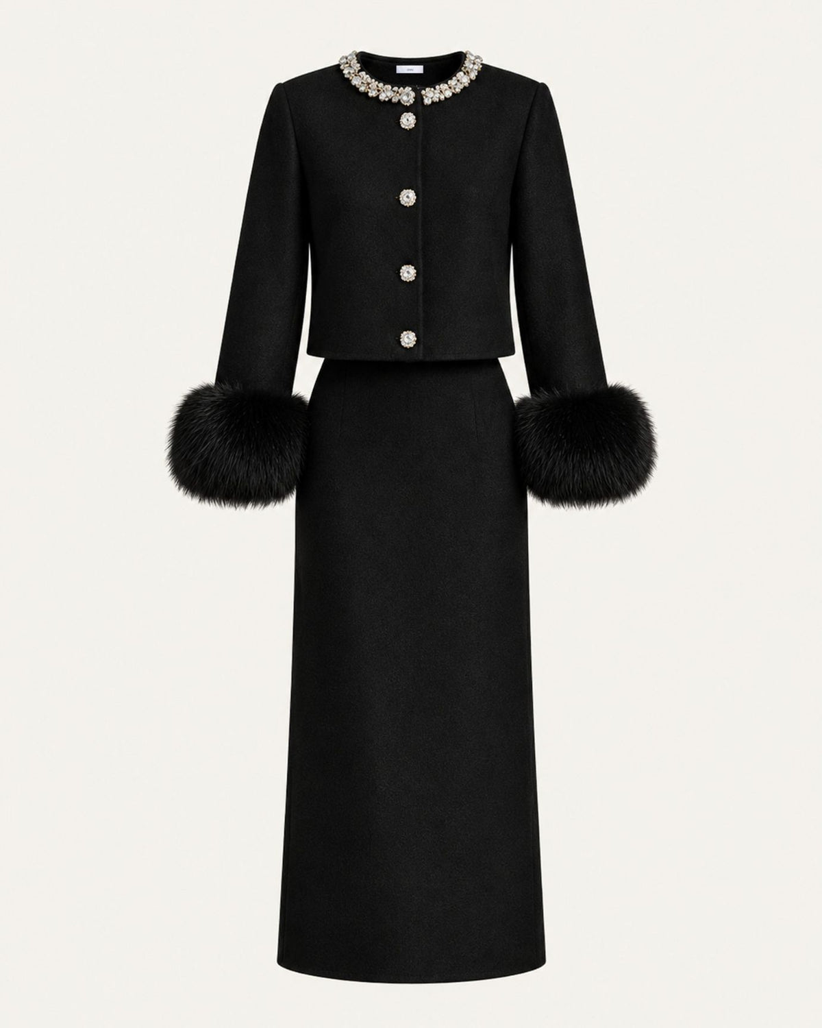 Diamond Cropped Double-Faced Wool Jacket and Skirt Set