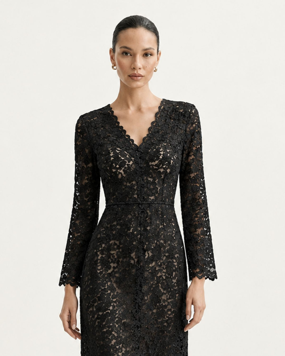 Zoey Tailored V-Neck Lace Evening Dress