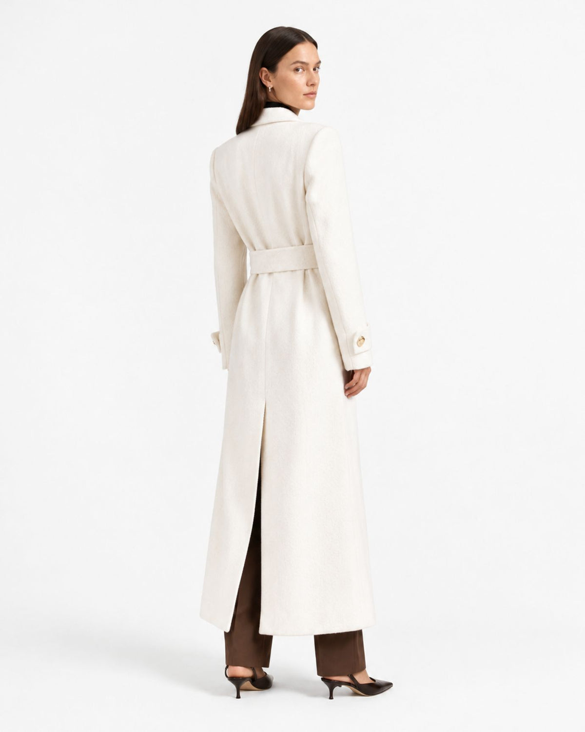 Jess Long Double-Breasted Belted Coat
