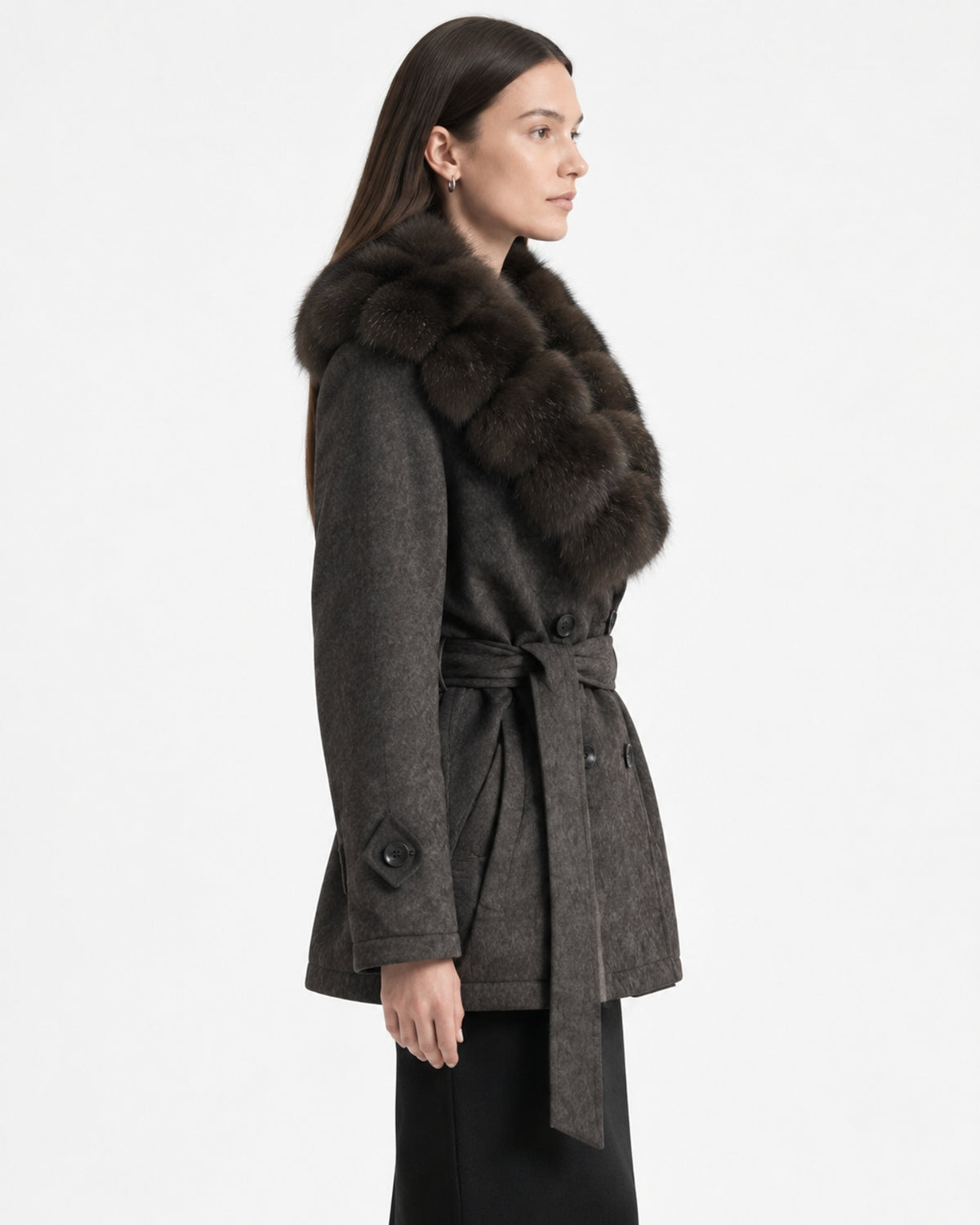 Relaxed Fit Heavyweight Down Coat with Fur Collar Shorter