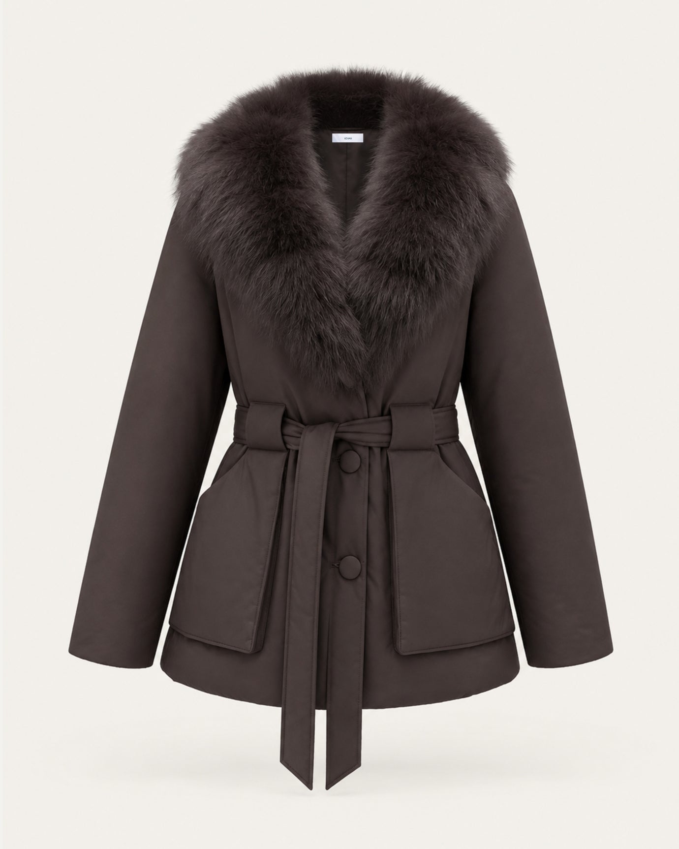 Fox Fur Collar Down Jacket With Belt