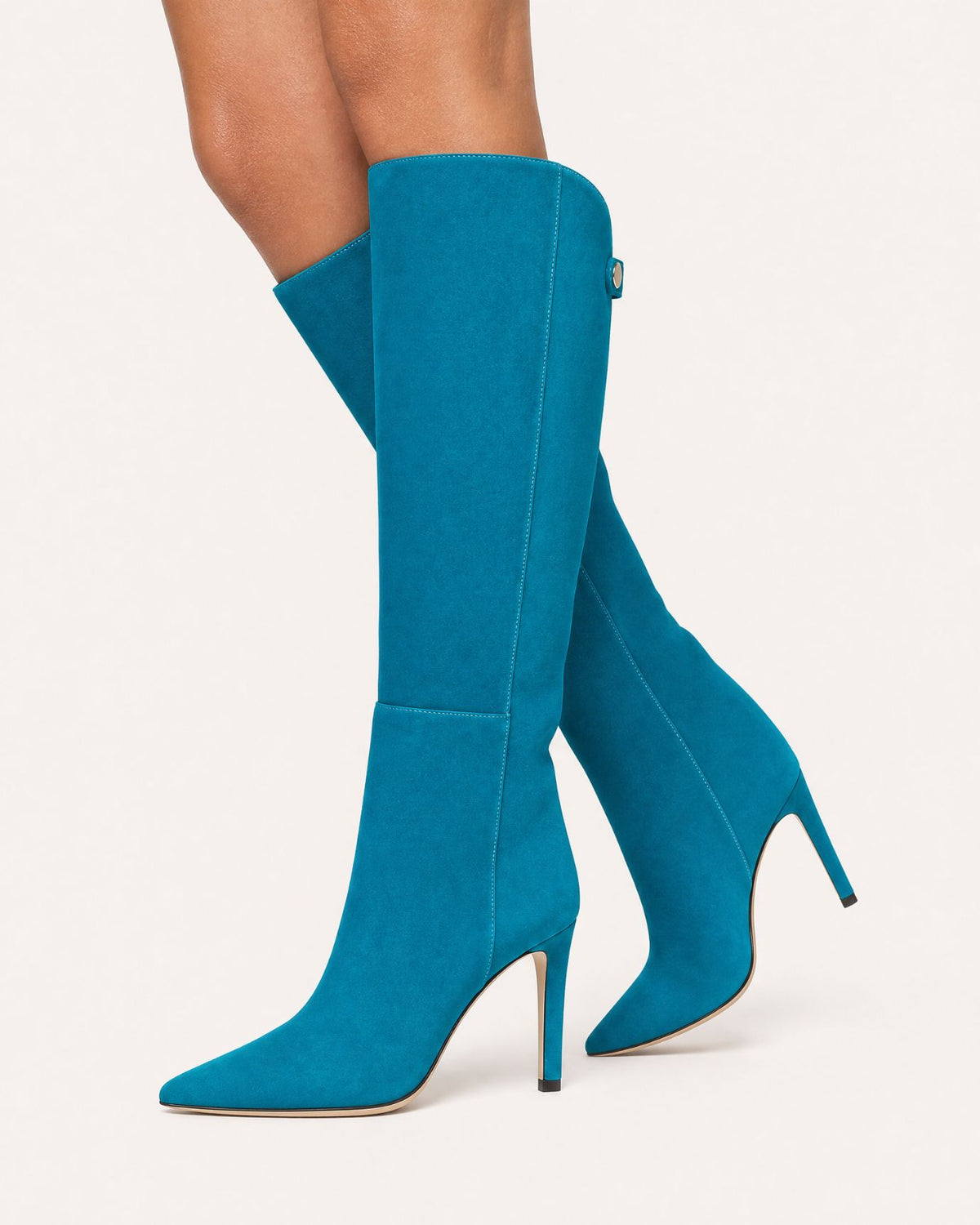 Pointed-Toe Straight-Shaft High-Heel Leather Boots