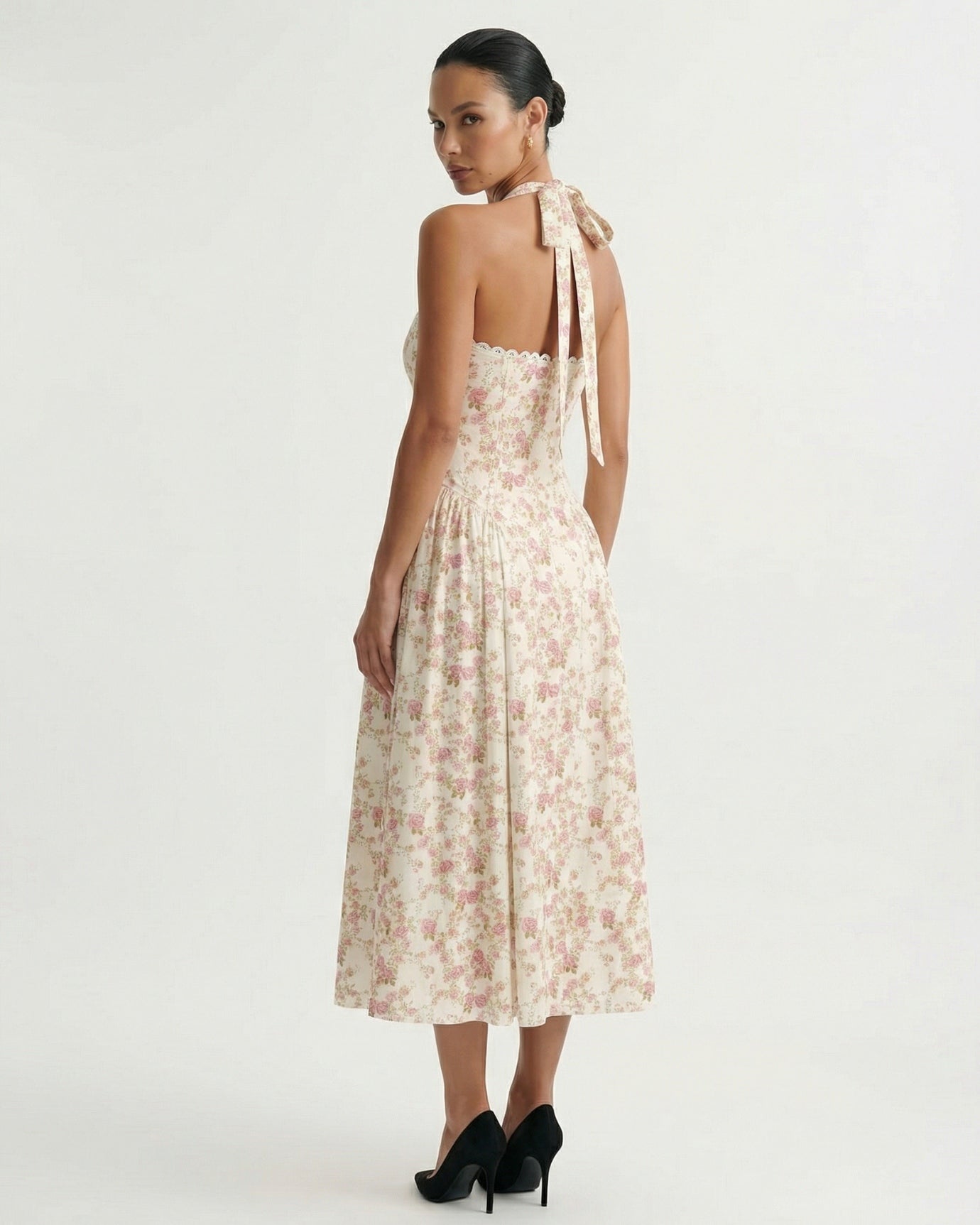 Halter Santorini Red Flowers Dress