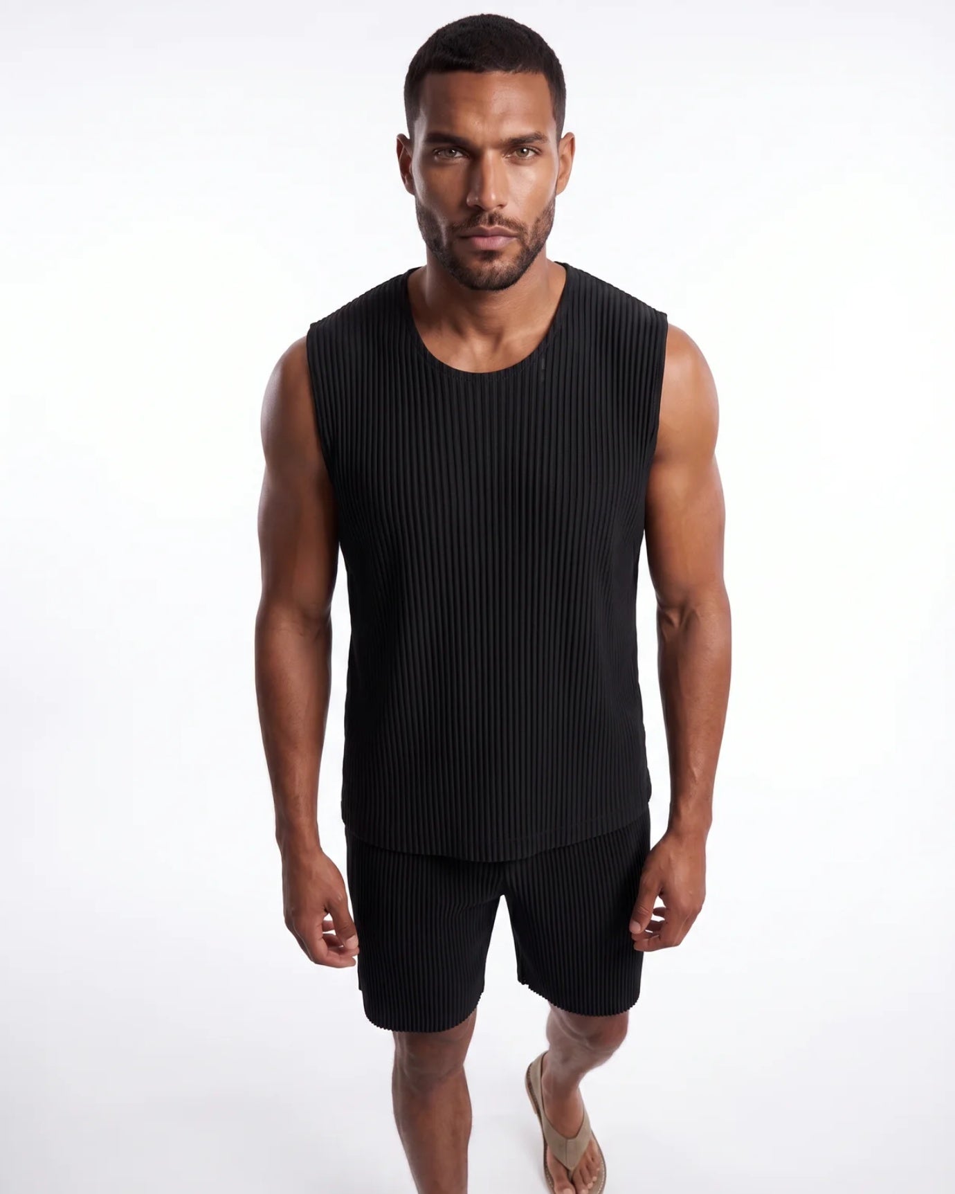 High-End Pleated Black Vest T-shirt